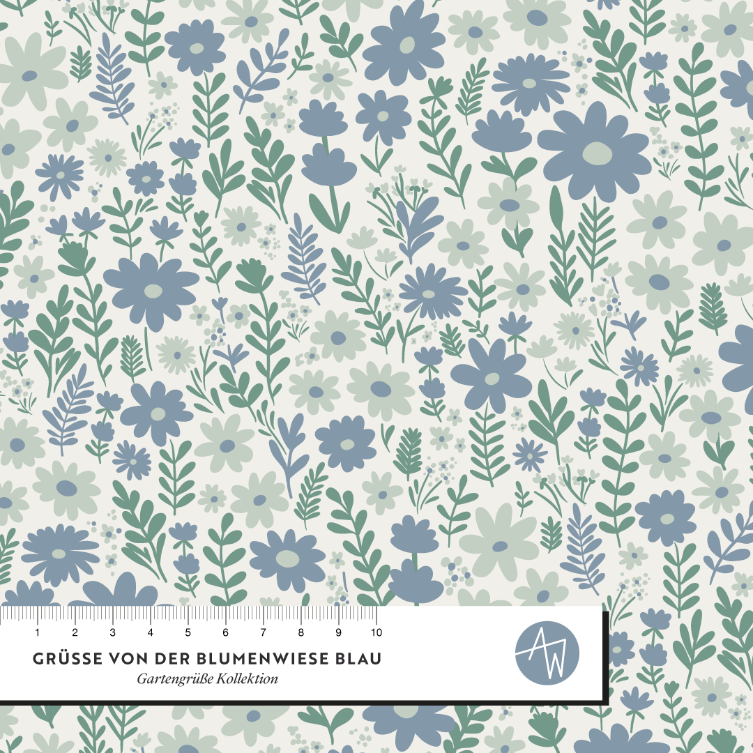 Organic Fabric  - Grüße aus der Blumenwiese blue