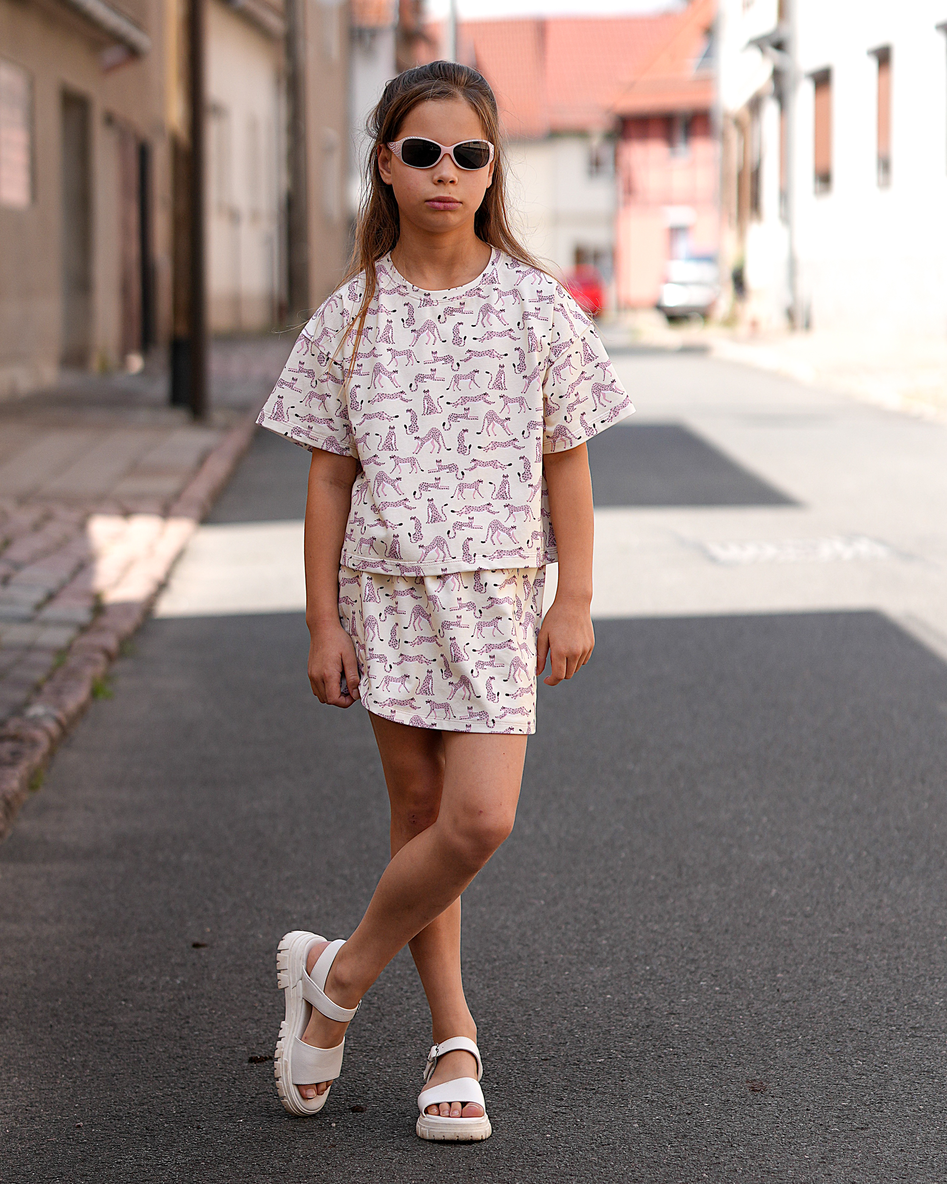 Organic fabric - Safari Luxe Geparden mit Brille blue