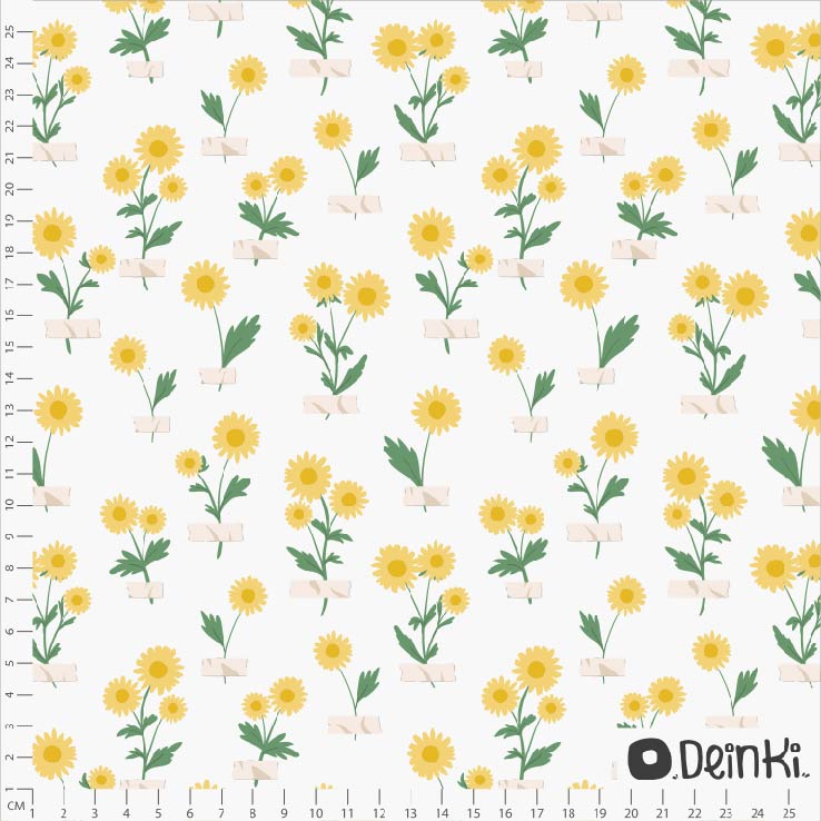 Bio Stoff  - Gänseblümchensammlung Weiß Gelb - Deinki, blau, Floral & Blumen, Frühling