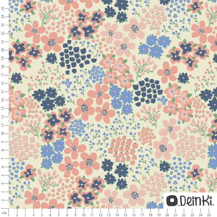 Bio Stoff  -  Happy Ditsies Bunt  - Deinki, Frühling, creme, Floral & Blumen