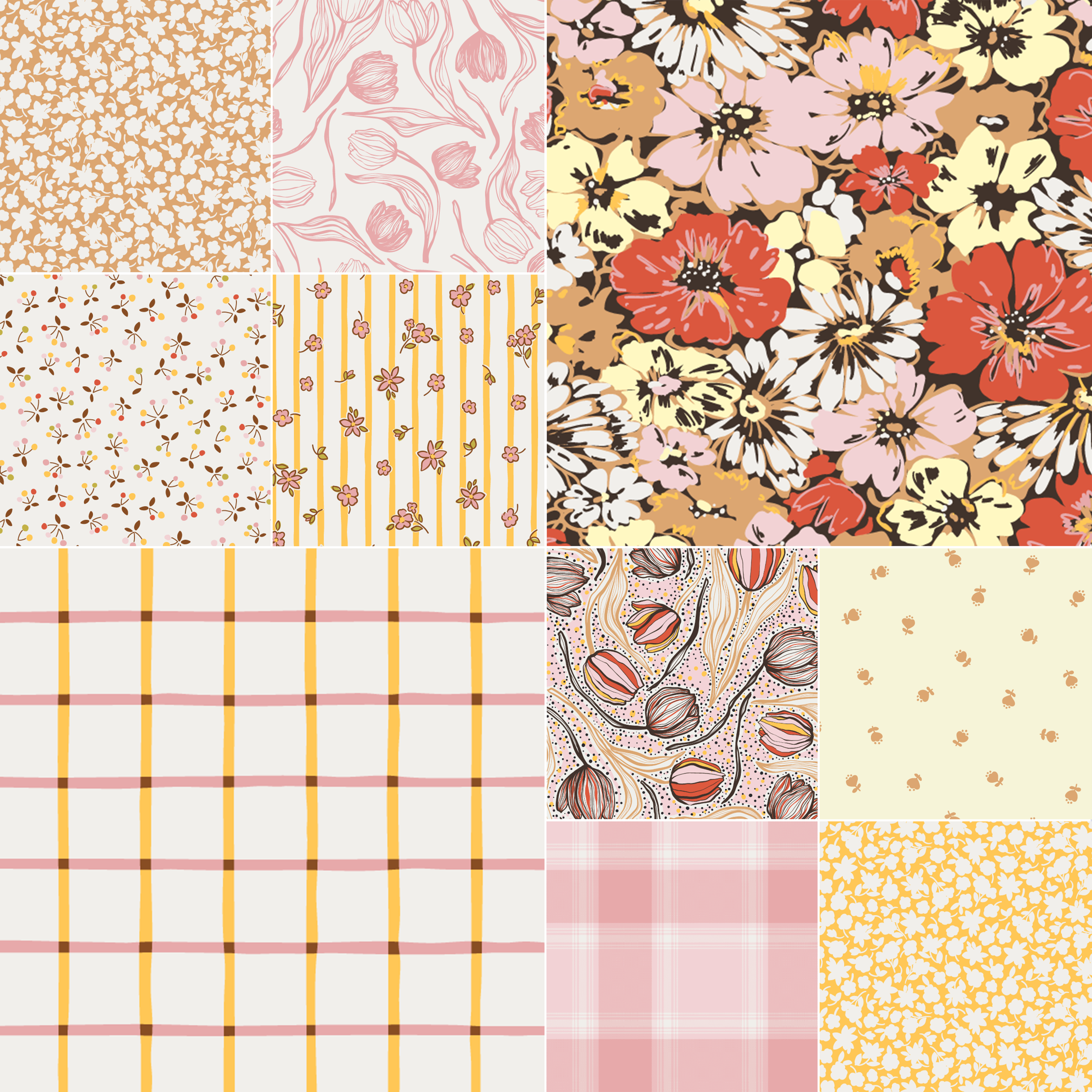 Bio Stoff  -  Retro Blumenwiese rot