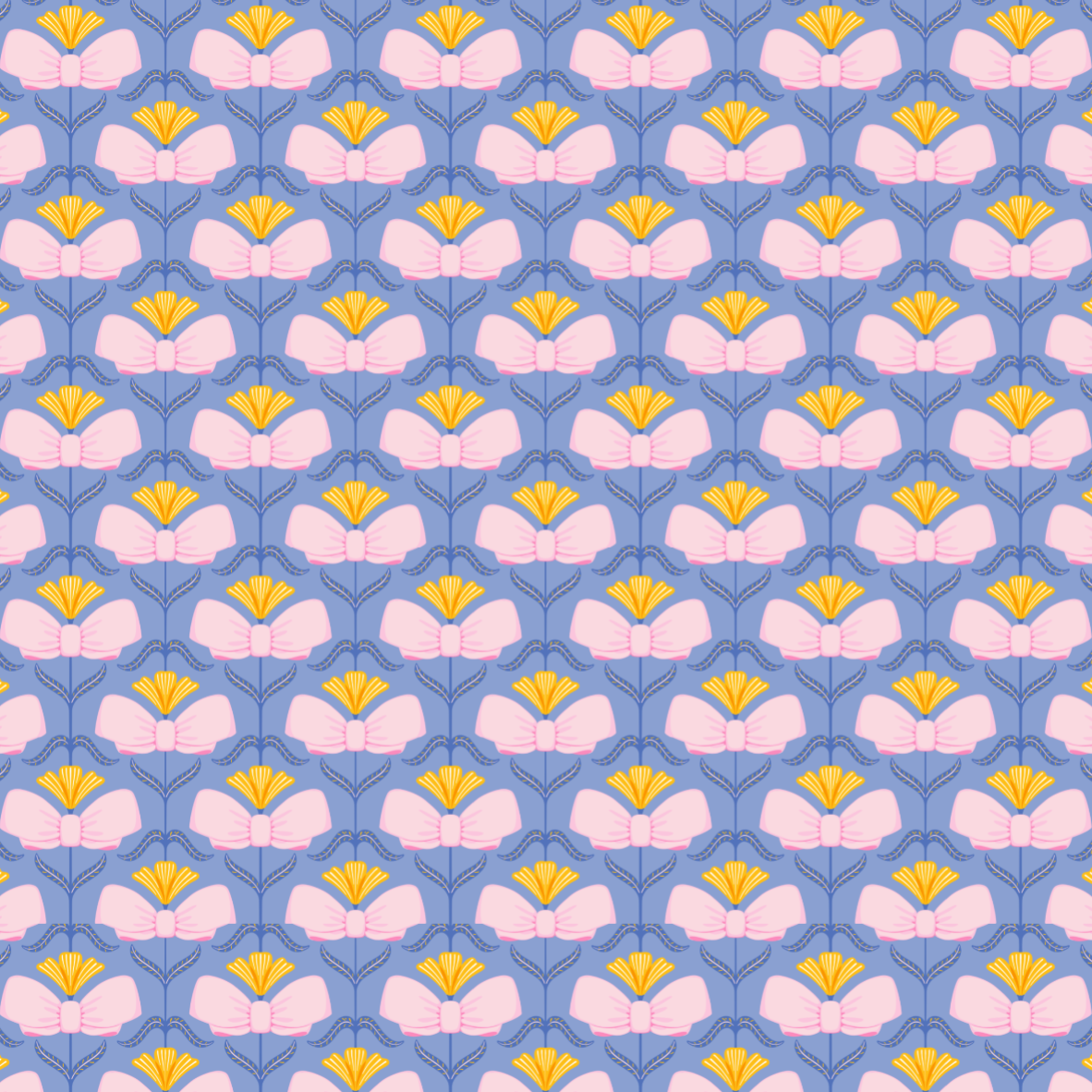 Bio Stoff  - Preppy Spring Bows and Flowers blau