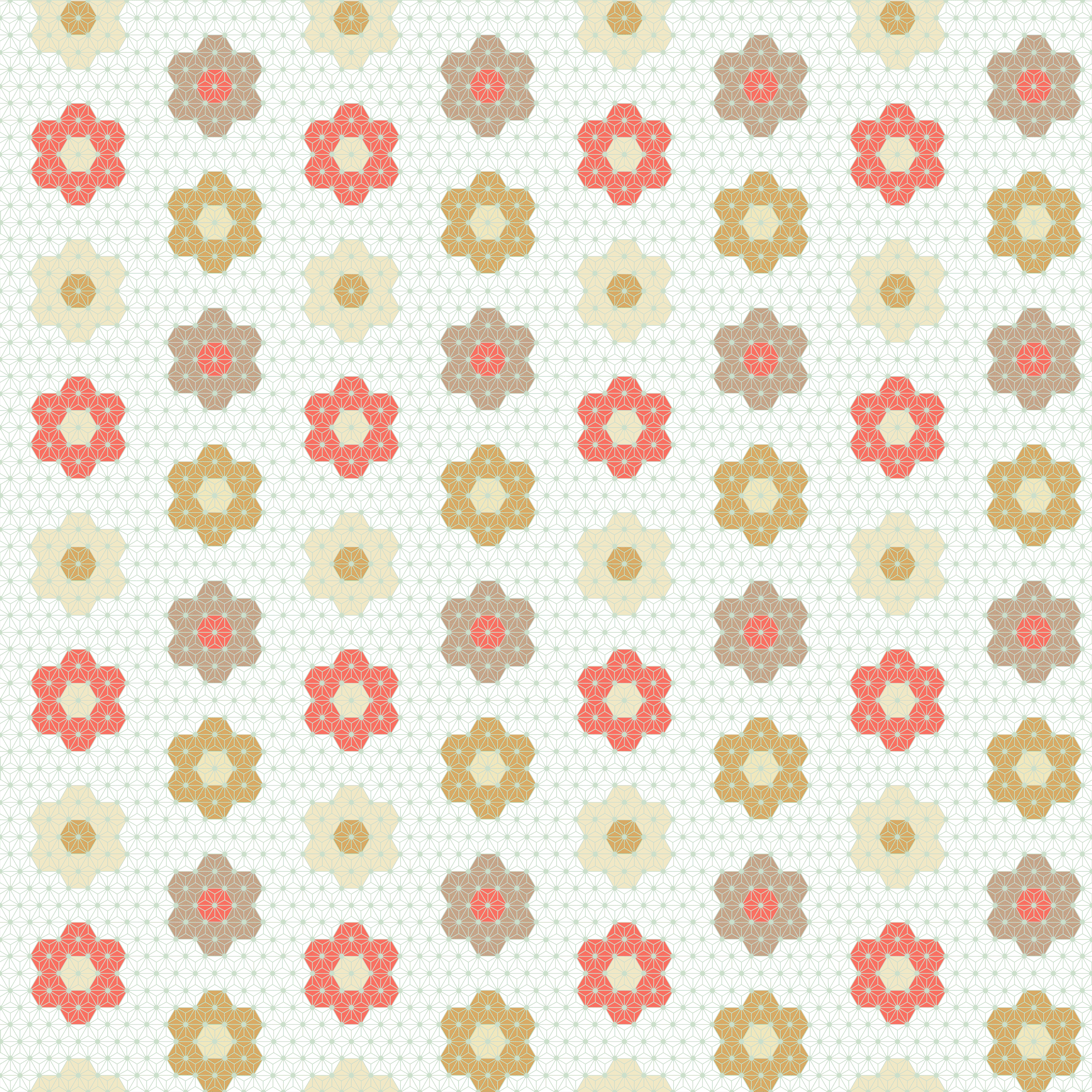 Bio Stoff - Floral Japanese Asanoha Pattern von Dalight Design in rot, beige, grün