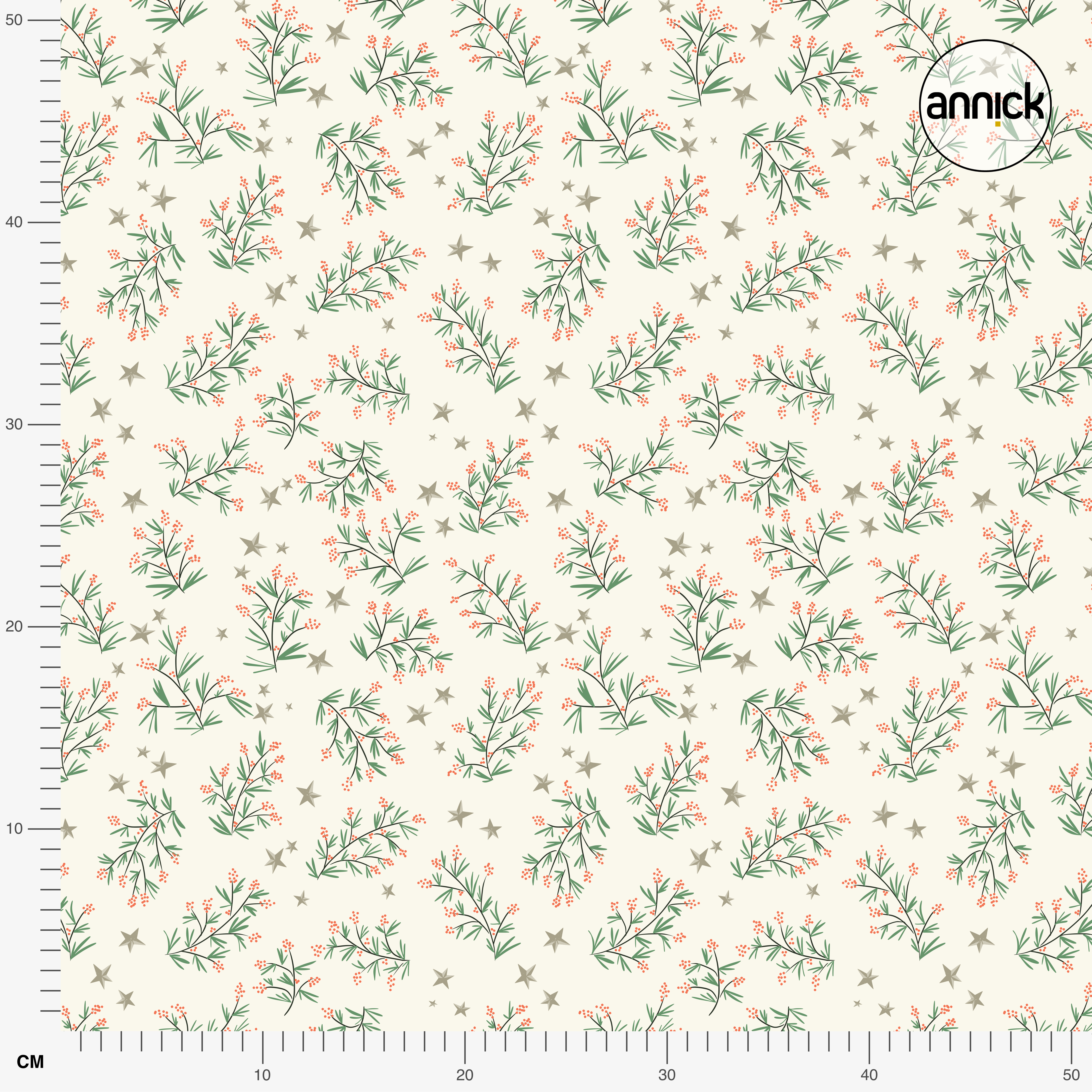 Bio Stoff  - Traditional Christmas Pine Branches cream - Annick