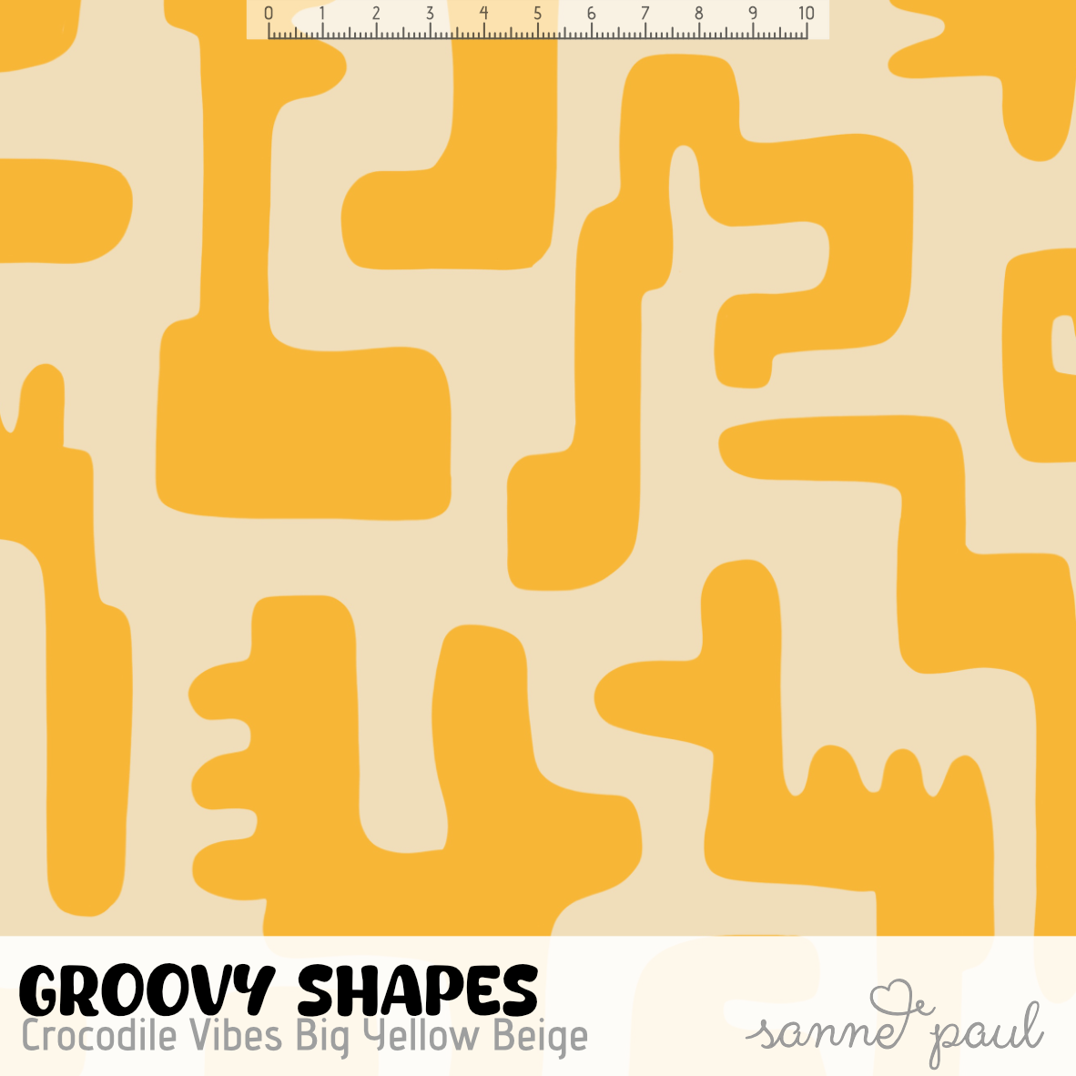Bio Stoff - Groovy Shapes Crocodile Vibes Big yellow, beige