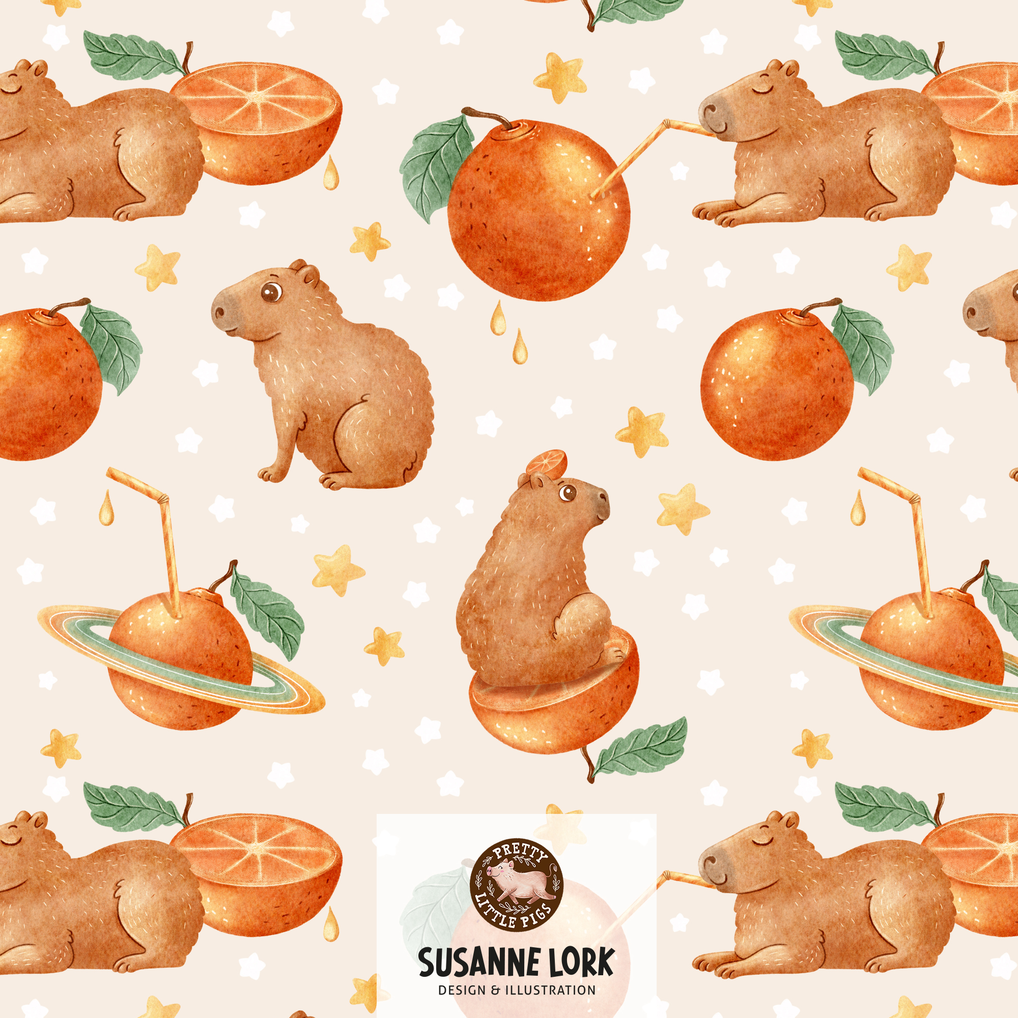 Bio Stoff  - Planet Capybara Lemonade - PrettyLittlePigs, creme, Essen, Tiere
