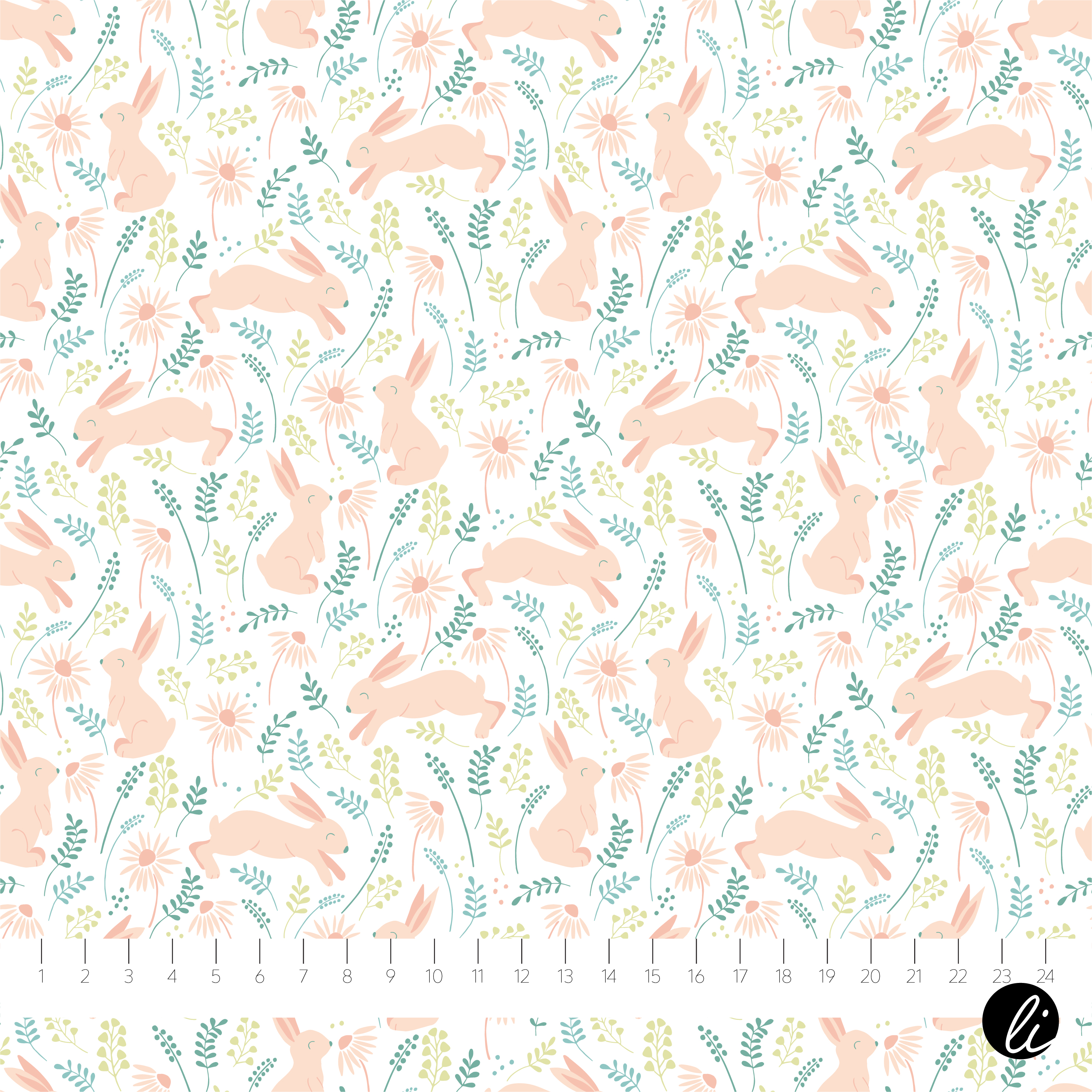 Bio Webware Stoff  -  Rabbit Pastell  - AndreaLiesert, Tiere, Ostern, rosa, 100% Bio-Baumwolle
