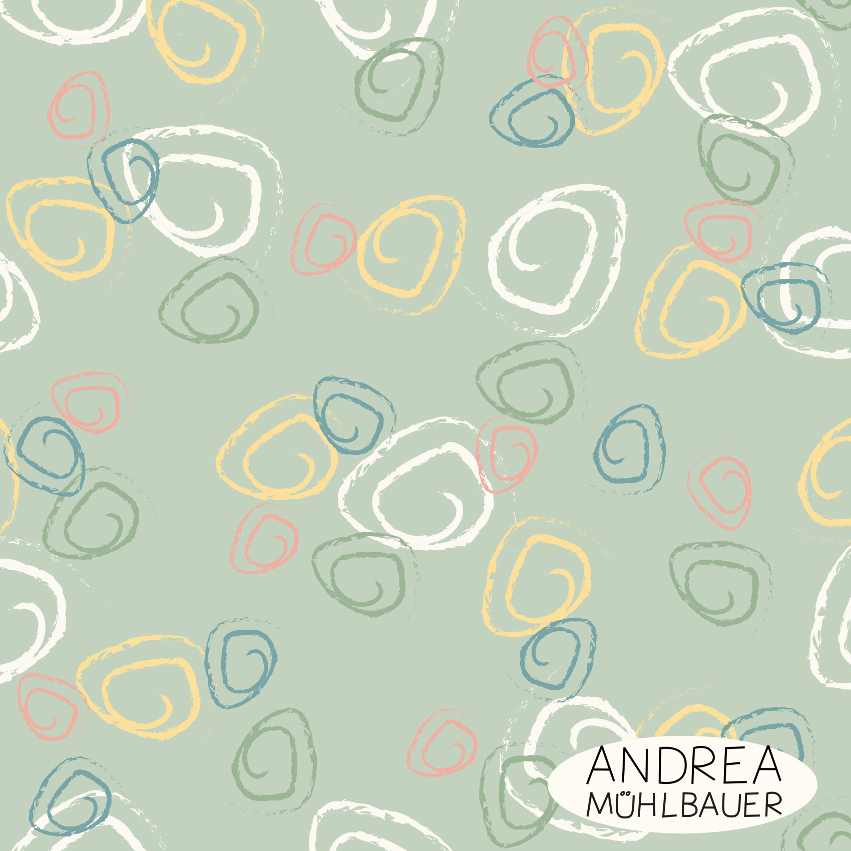 Bio Fabric - Chalk Swirls Green by Andrea Muehlbauer in green