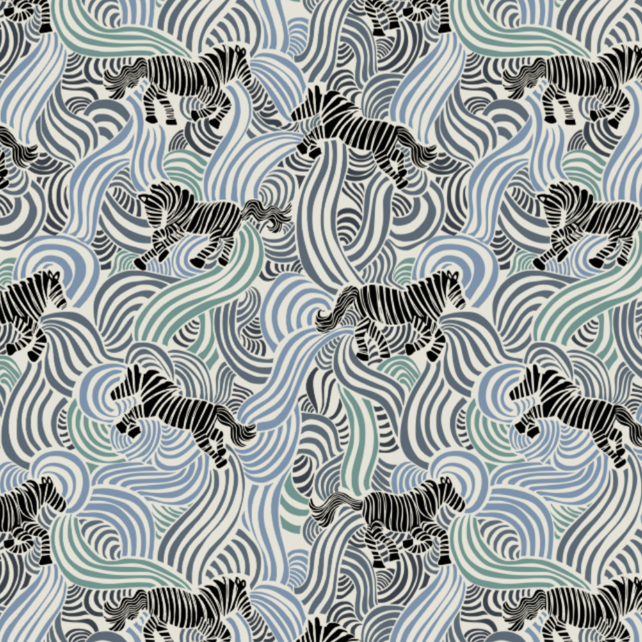 Scuba Stoff  -  Zebras jeansblau