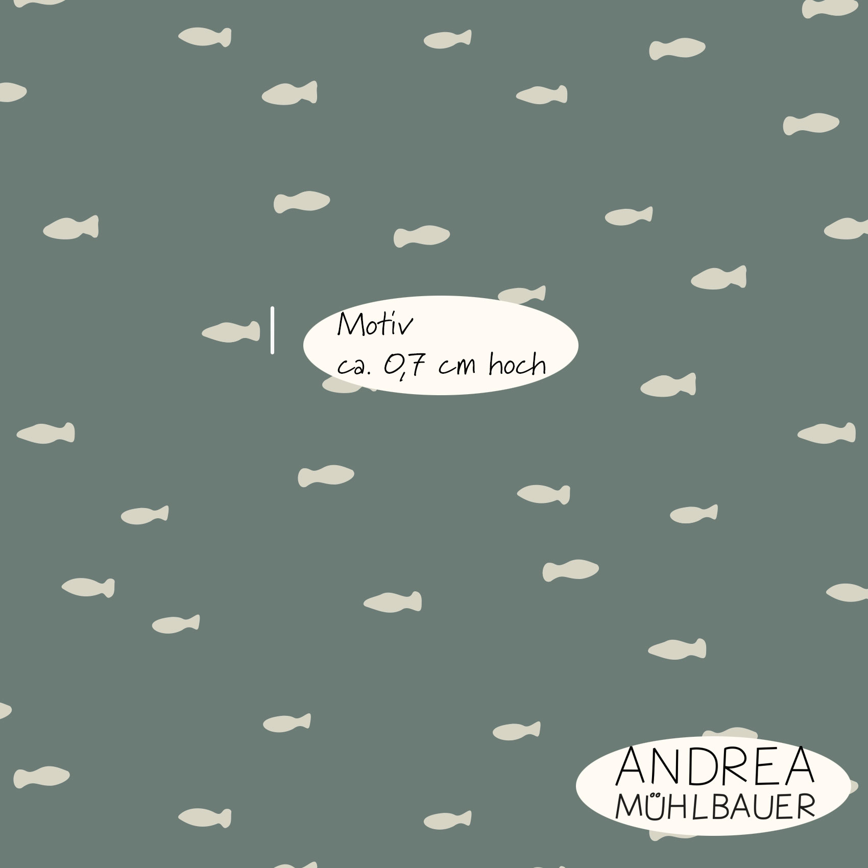 Bio Webware Stoff  -  Fish in Green Sea Small  - AndreaMuehlbauer, grün, Tiere, 100% Bio-Baumwolle