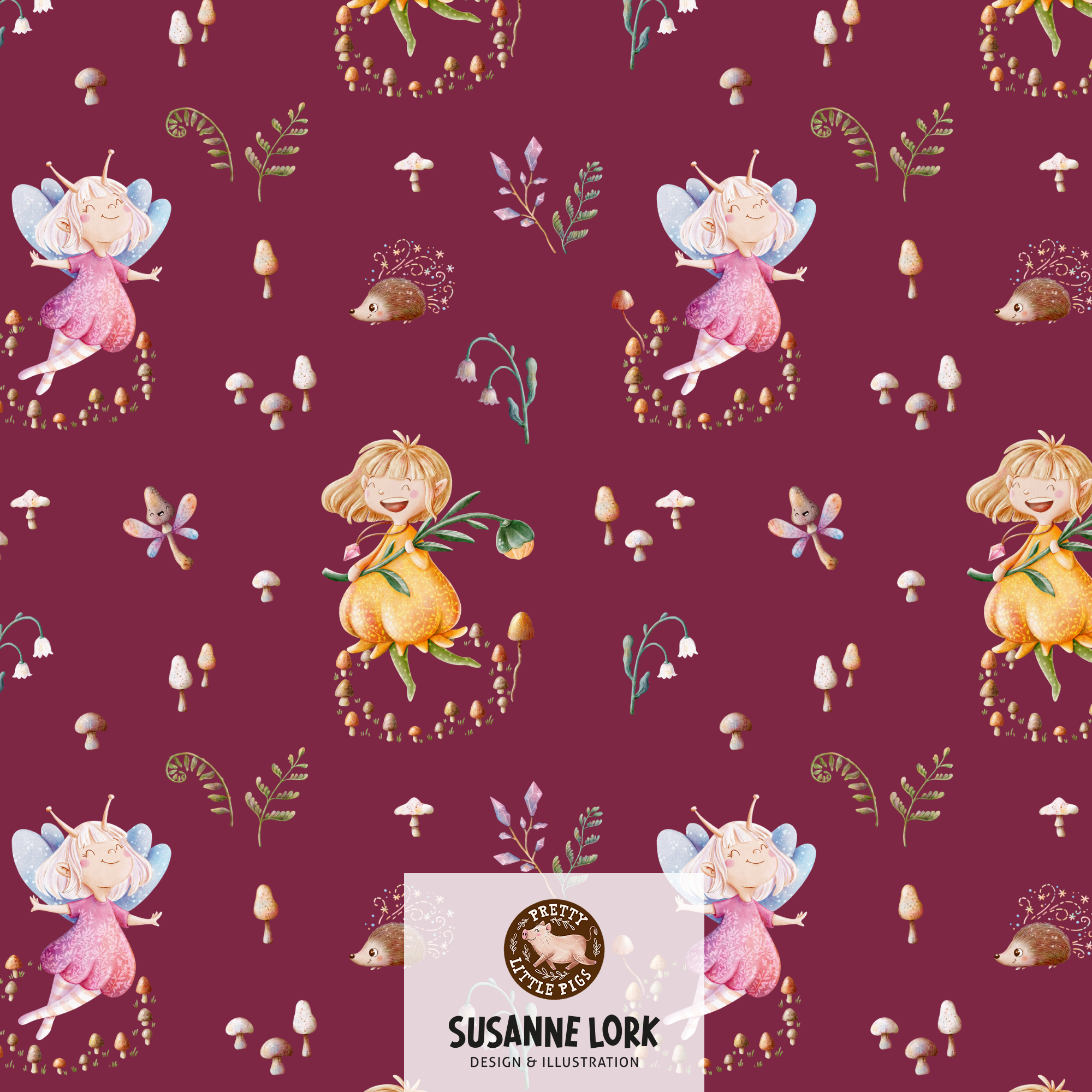 Bio Stoff - Magical Forest Feen Beere von Pretty Little Pigs in beere