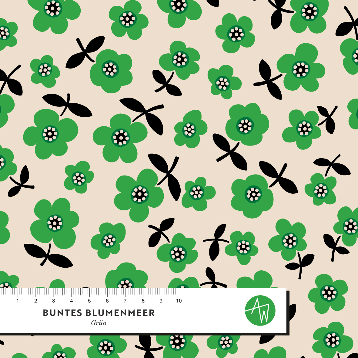 Organic Fabric - Colorful Flower Sea Green by Alexandra Weise in green
