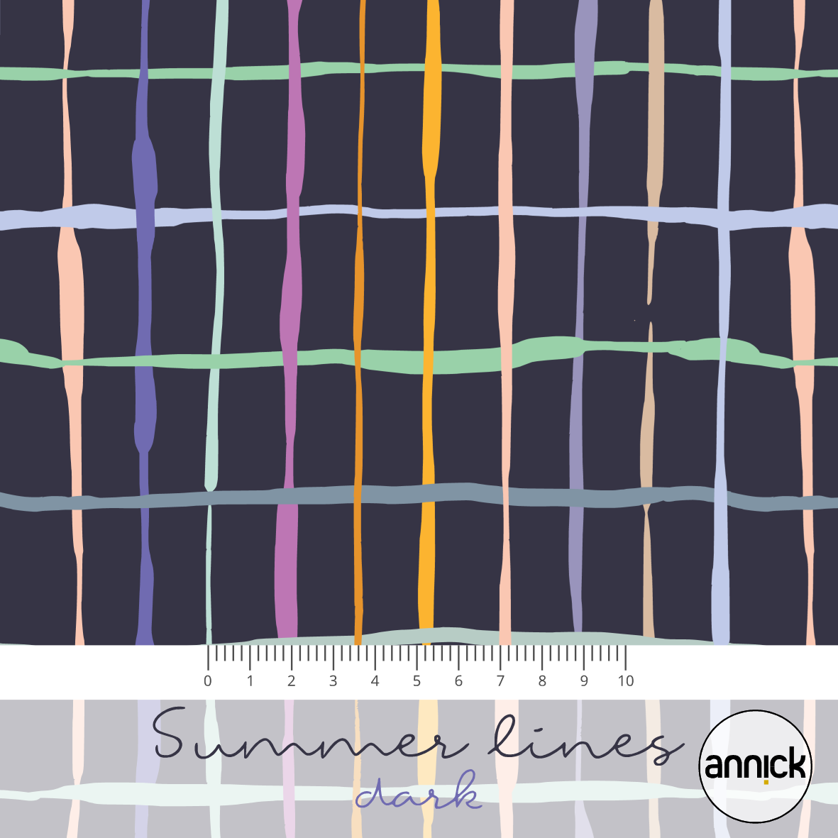 Bio Stoff  -  Summer Lines Dark  - Annick, schwarz, bunt, Kariert, Abstrakt