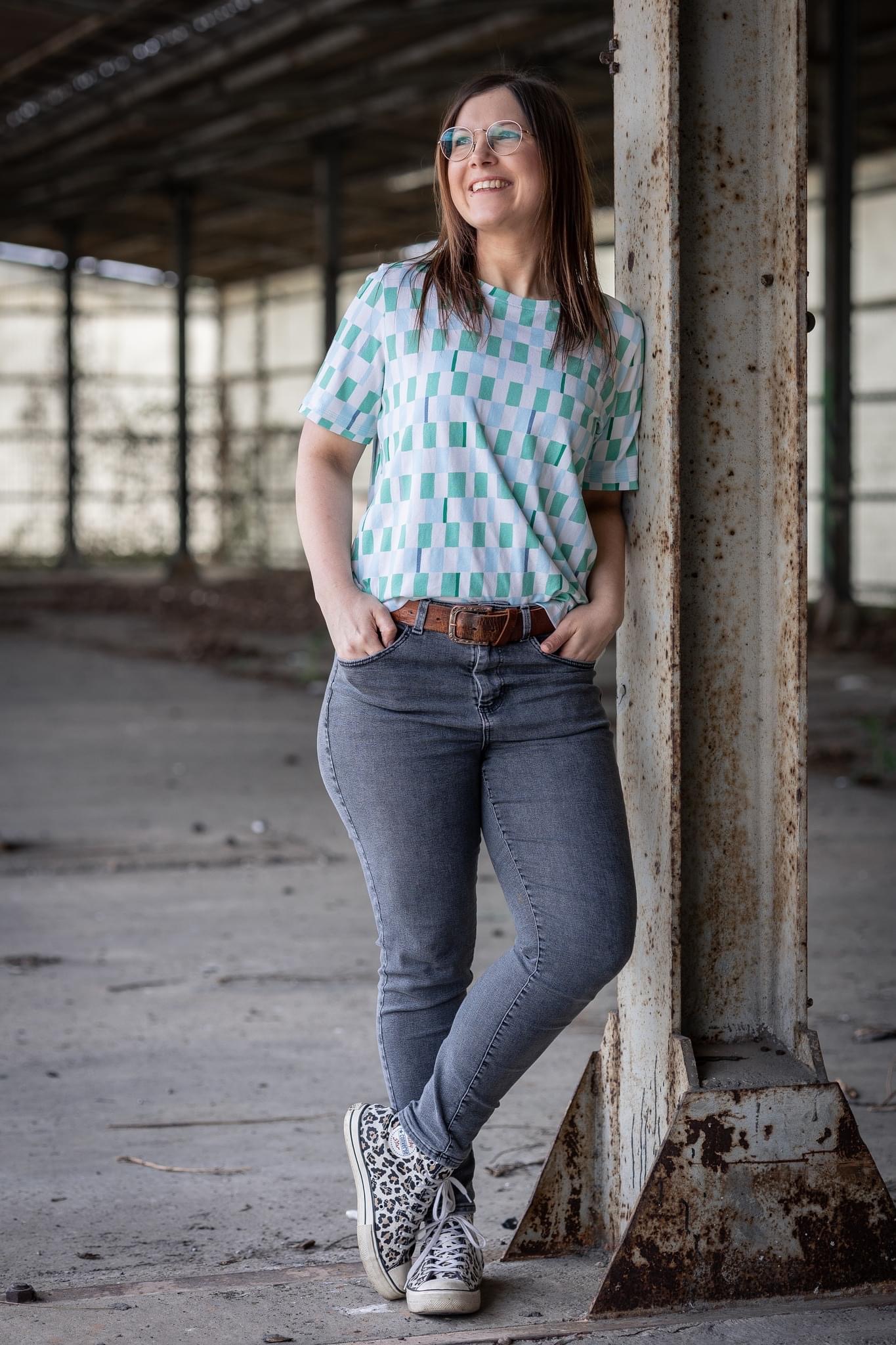 Bio Webware Stoff  -  Summer Check  - Annick, Abstrakt, mint, Kariert, 100% Bio-Baumwolle