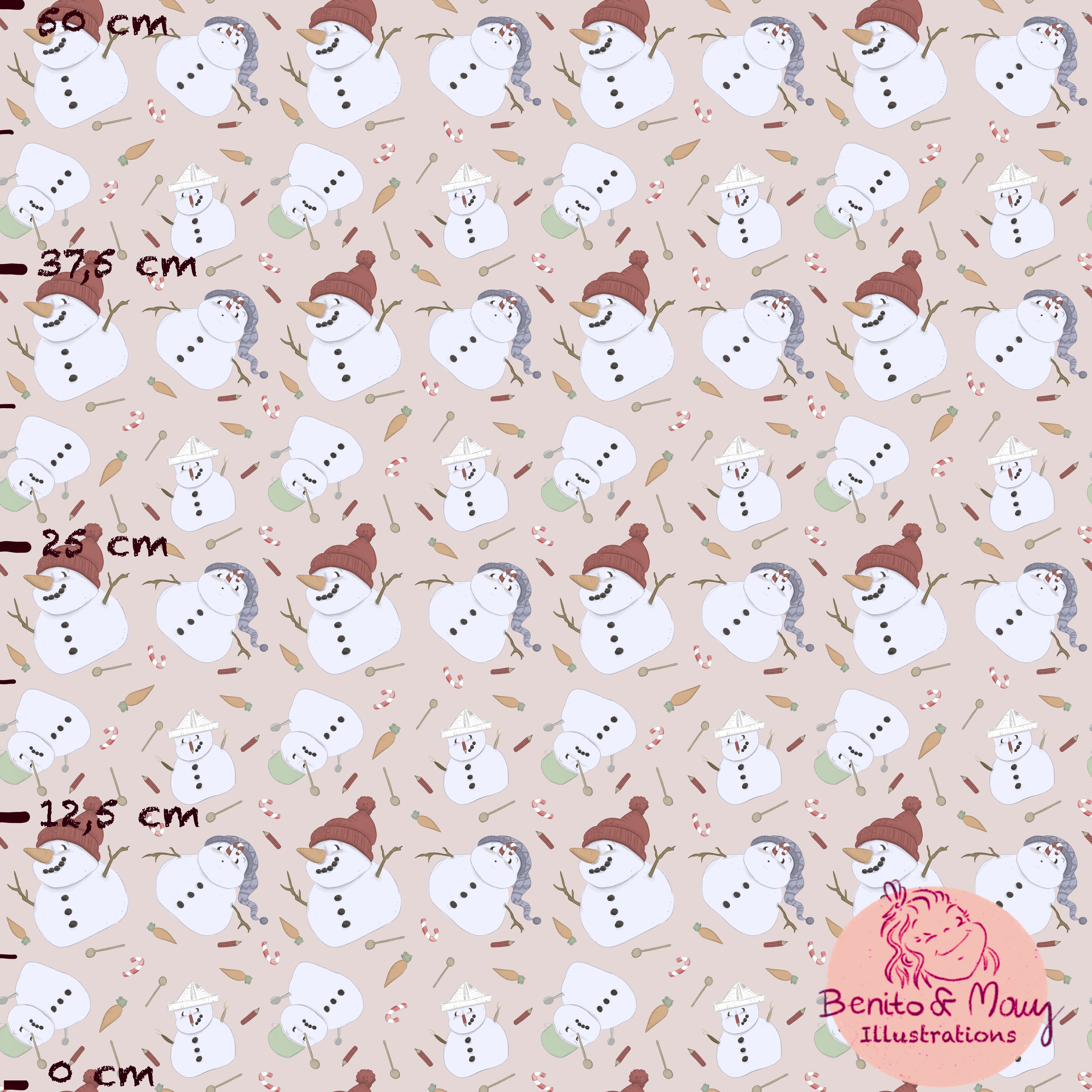 Bio Stoff  - Snowman Fashion Klein Rosa - BenitoUndMausIllustration, Winter, rosa