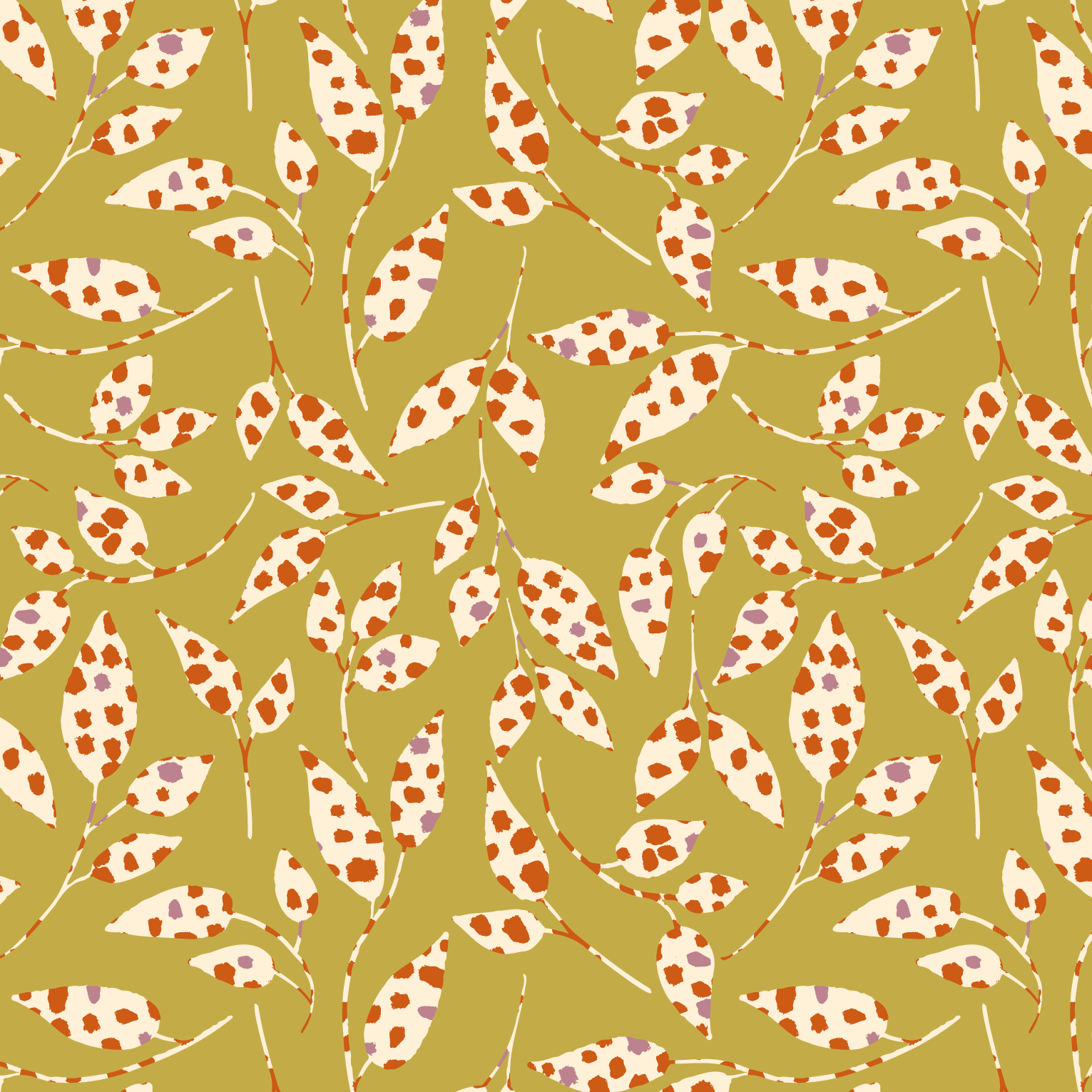 Organic fabric  -  Leopard Leaves mustard