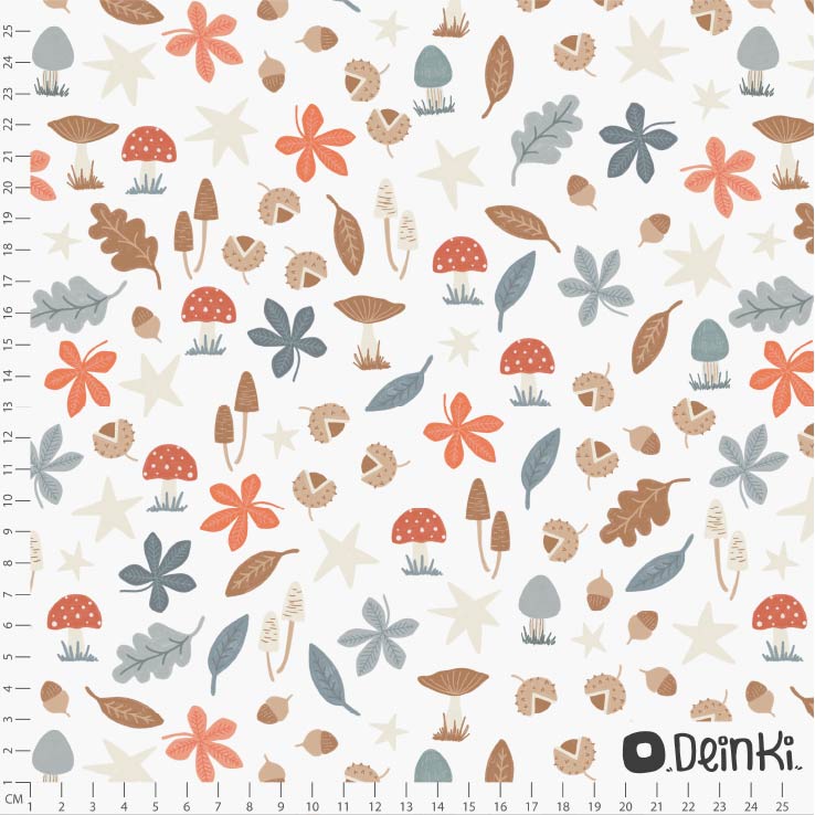 Bio Stoff - Herbstlaub Weiss Bunt von Deinki in bunt Bio Stoff - Herbstlaub Weiss Bunt von Deinki in bunt