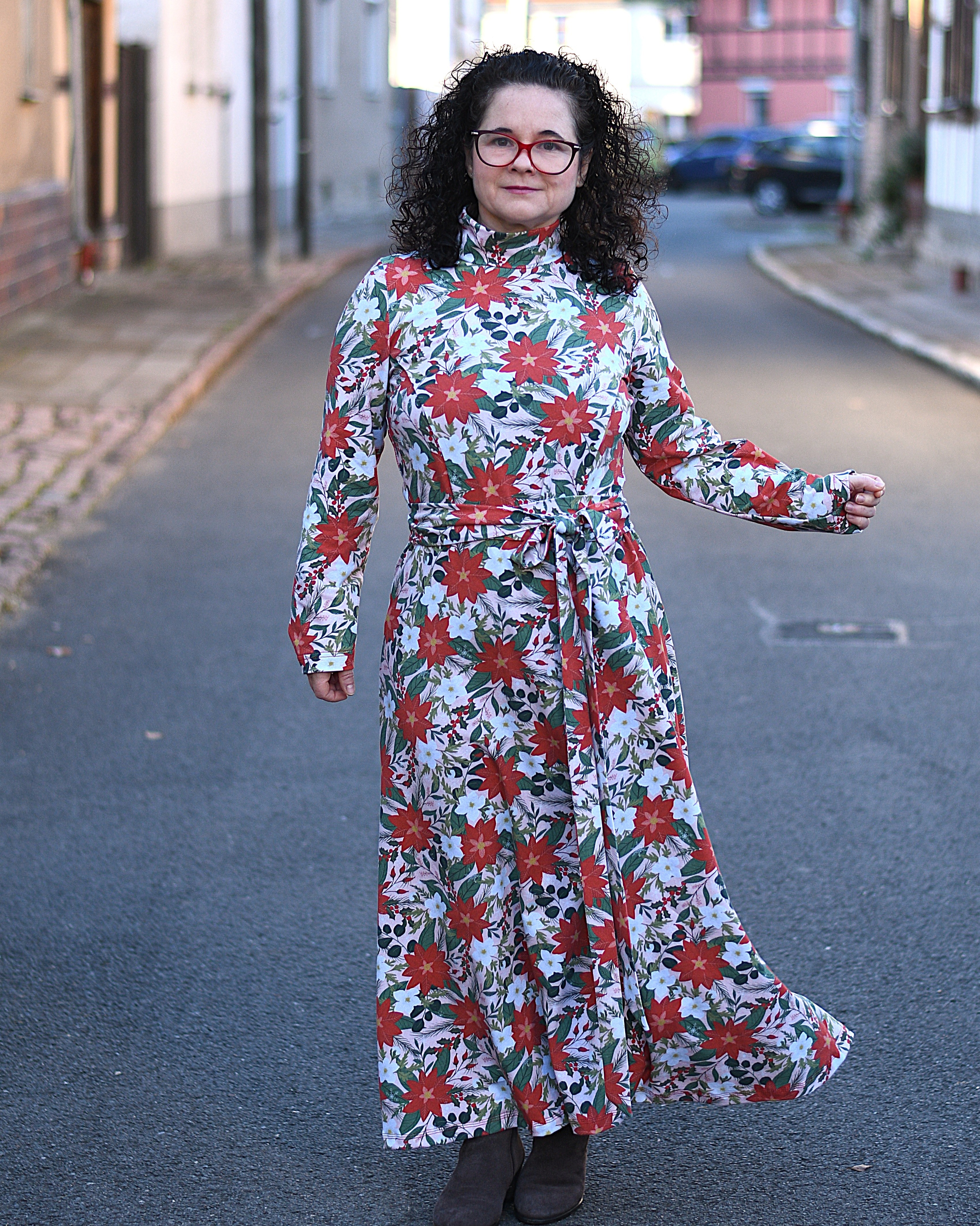 Bio Stoff - Weihnachtsblumen rosa