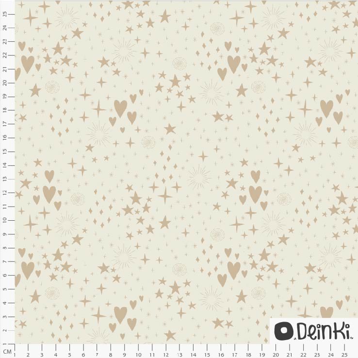 Bio Webware Stoff  - Sternen Funken und Herzen Weiss Beige - Deinki, creme, Herzen, 100% Bio-Baumwolle