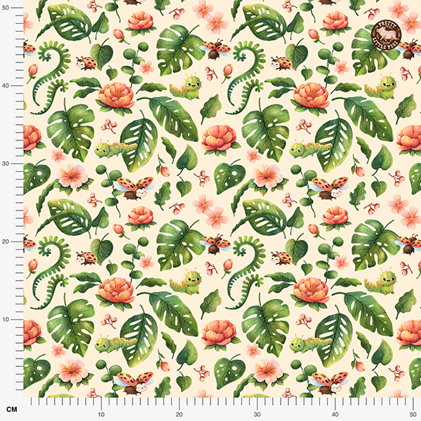 Organic fabric  -  Bugs and Flowers yellow
