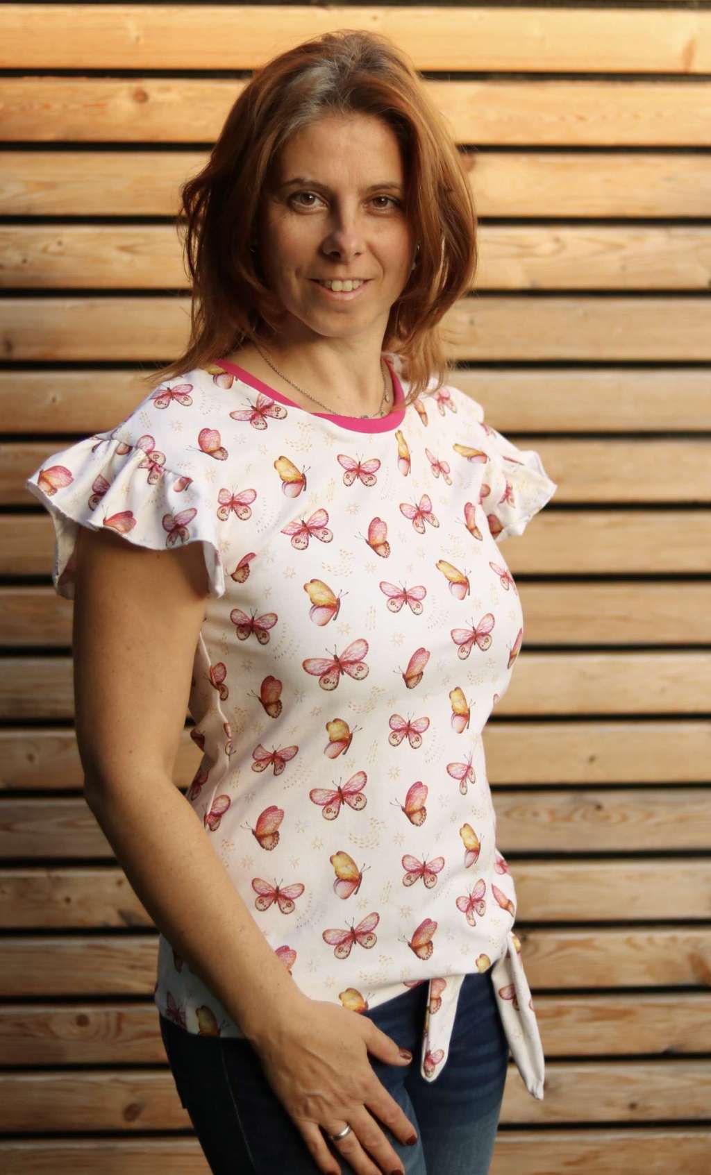 Bio Stoff - Magical Forest Schmetterlinge Beere von Pretty Little Pigs in beere
