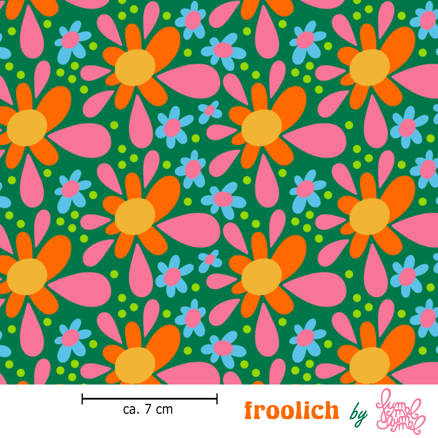 Bio Stoff - Froolich Bunt von Fummelhummel in grün, orange, pink, blau, gelb Bio Stoff - Froolich Bunt von Fummelhummel in grün, orange, pink, blau, gelb