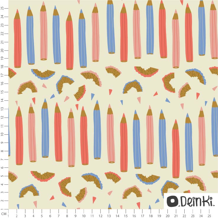 Bio Stoff - Buntstifte Rosa Rot Blau von Deinki in rosa