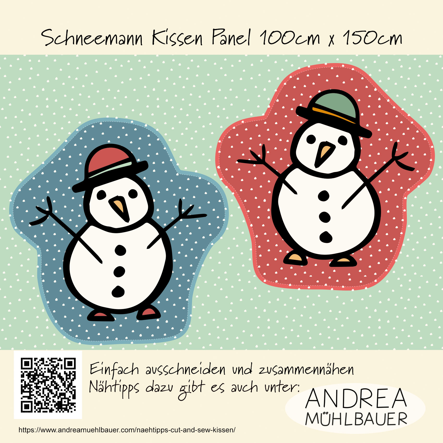 Bio Webware Stoff - 1,0 m Panel Schneemann Kissen- AndreaMuehlbauer, Cut and Sew, Winter, bunt, 100% Bio-Baumwolle Bio Webware Stoff - 1,0 m Panel Schneemann Kissen- AndreaMuehlbauer, Cut and Sew, Winter, bunt, 100% Bio-Baumwolle