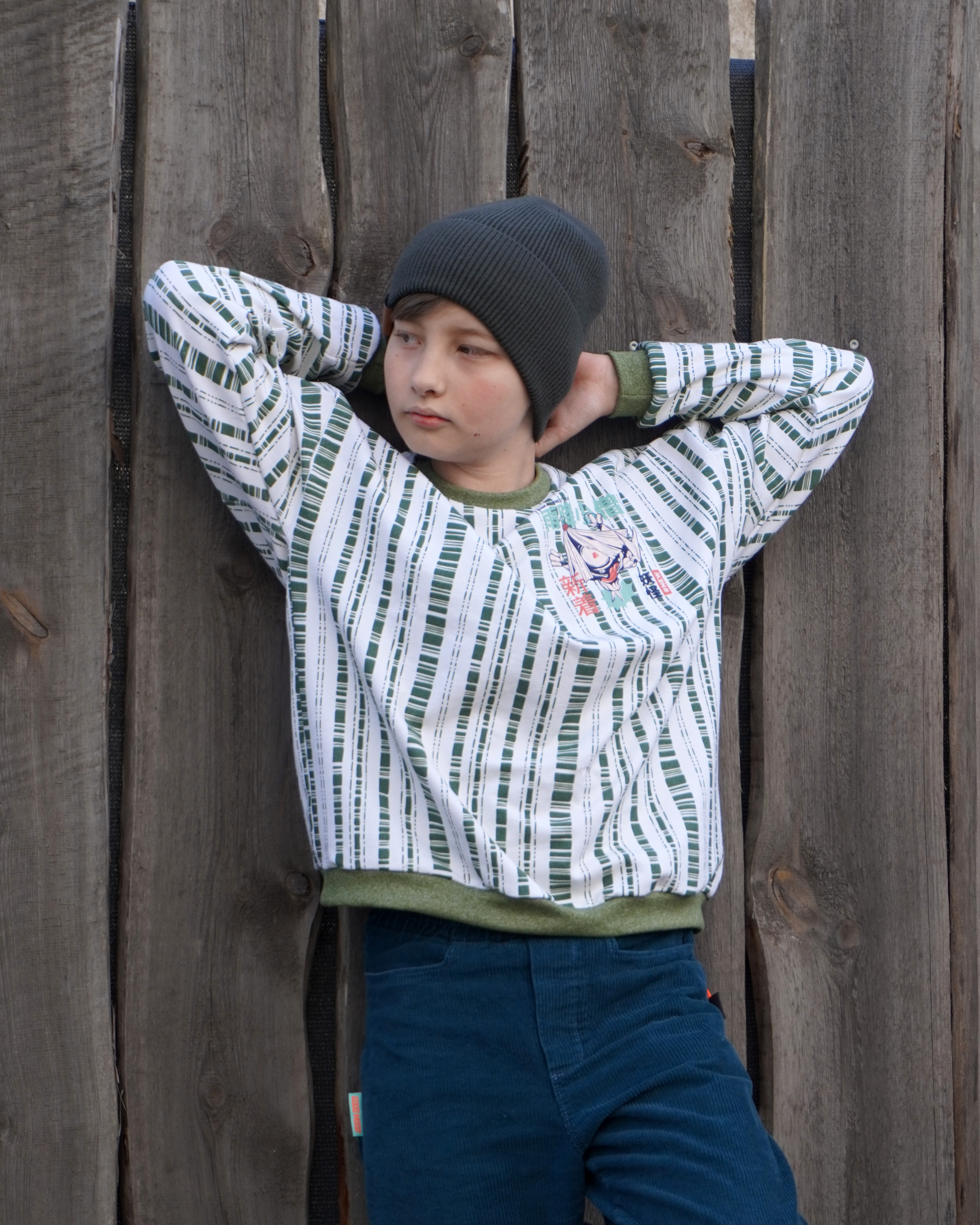 Bio Stoff  - Neo Tropica Boho Streifen grün