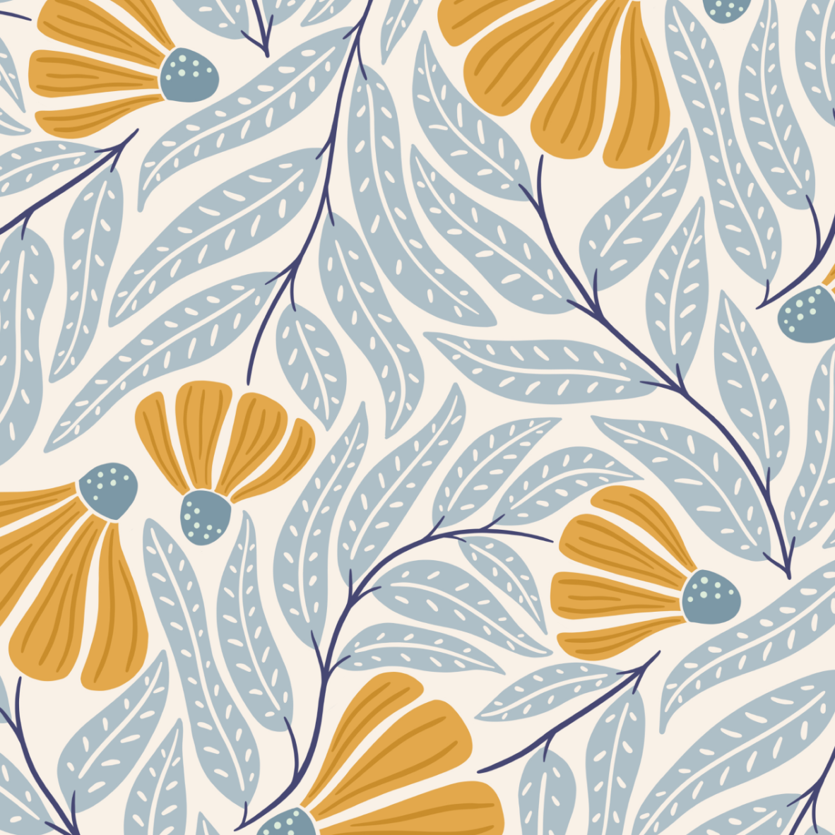 Bio Stoff  - Küstenatelier Blumentanz blau