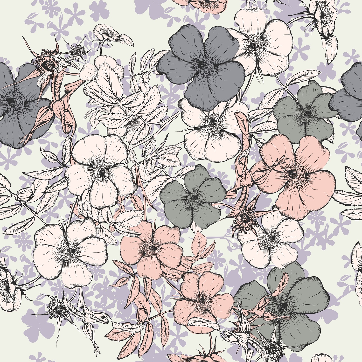 Bio Webware Stoff  -  Vintage  - LilleSelection, Frühling, bunt, Sommer, Floral & Blumen, rosa, beige, Herbst, 100% Bio-Baumwolle
