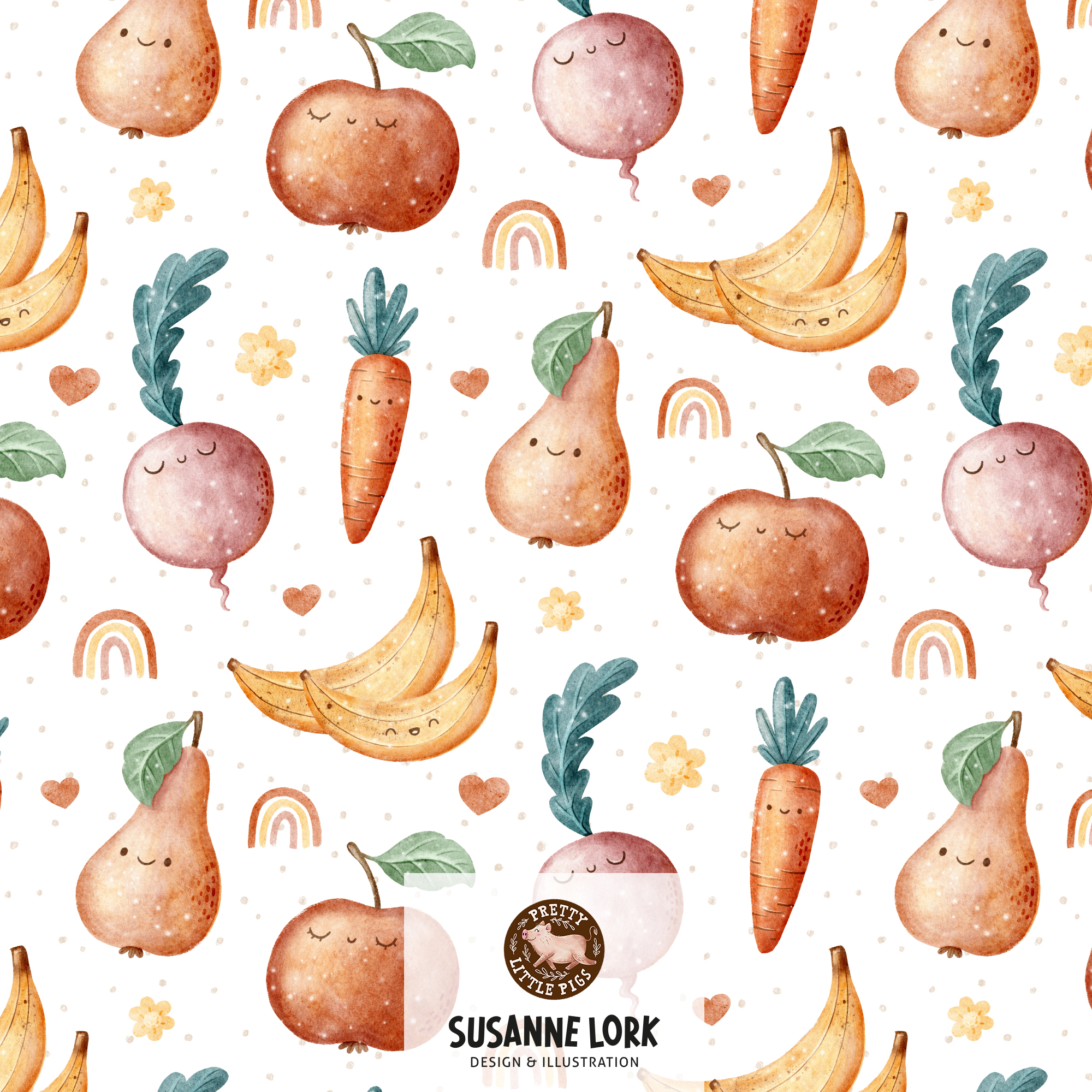 Bio Summersweat Stoff  - First Baby Food weiß Small - PrettyLittlePigs, weiß, Essen, Obst Breite 150 cm