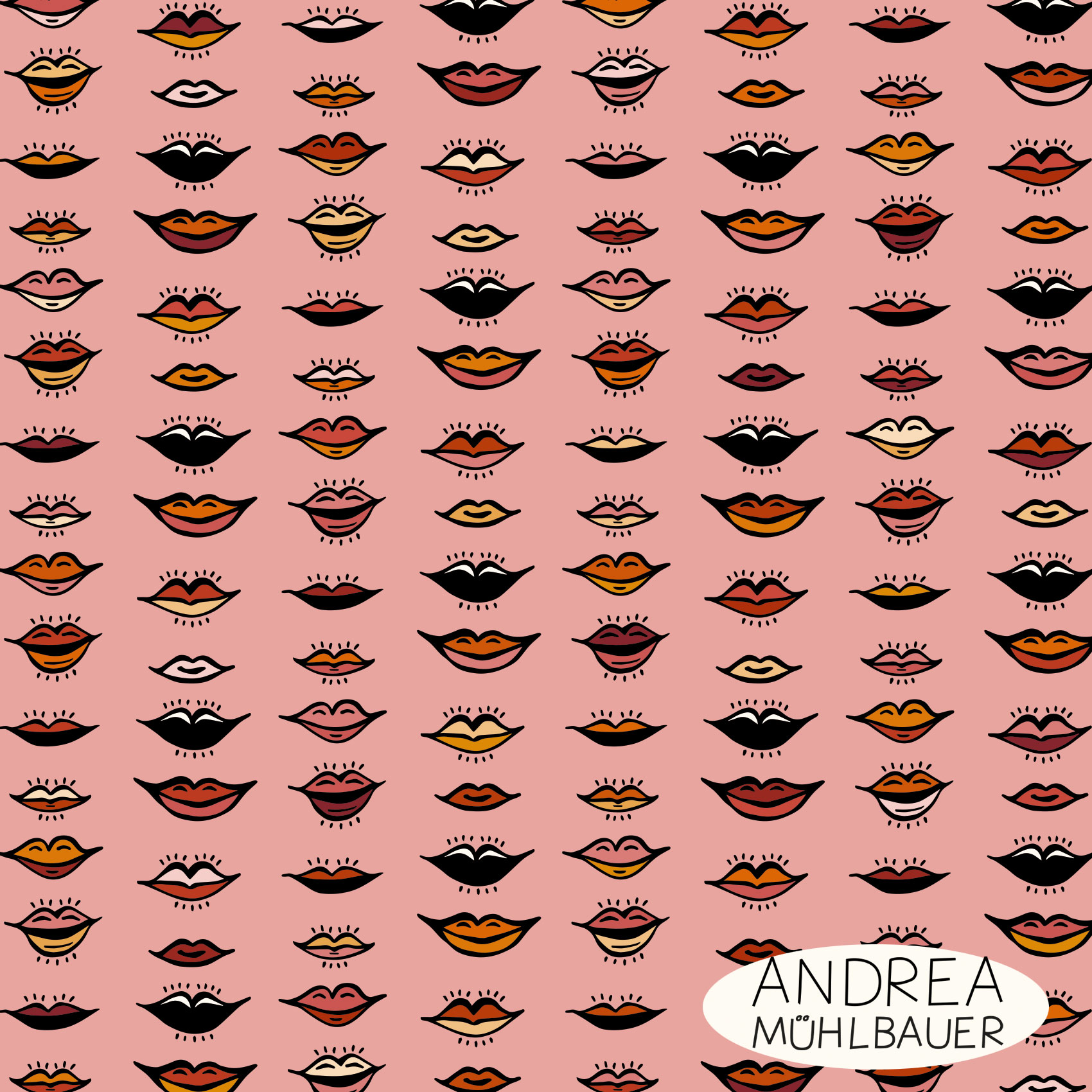 Bio Stoff  - Kisses Multicolor - AndreaMuehlbauer, Rosa, Gegenstände