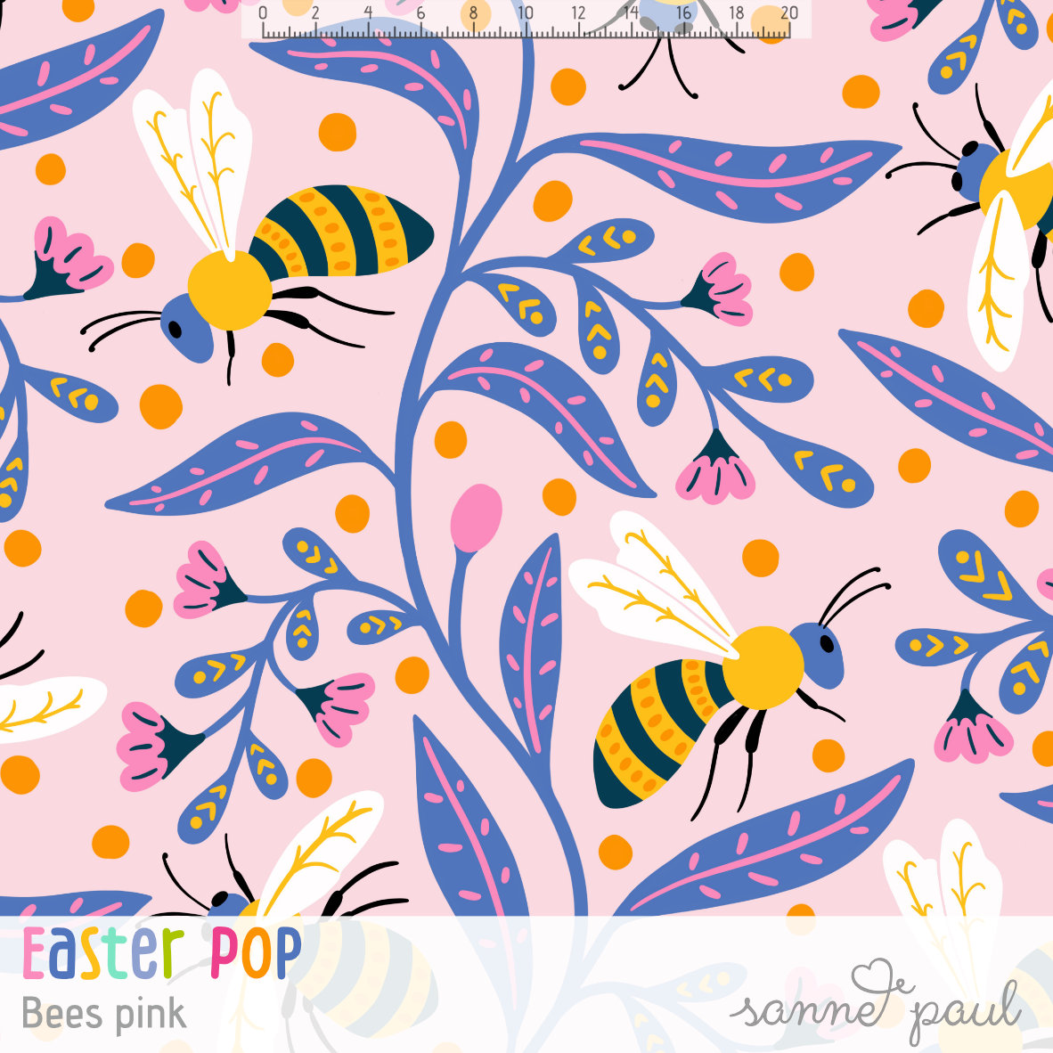 Bio Stoff  - Easter Pop Bees Pink - SannePaul, rosa, Tiere, Ostern
