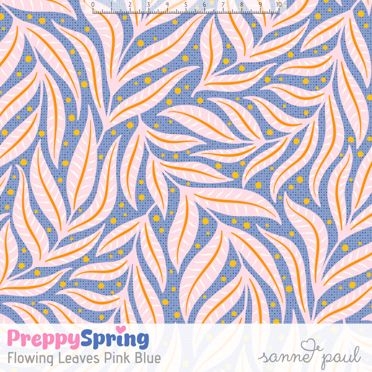 Bio Stoff  - Preppy Spring Flowing Leaves pink, blau