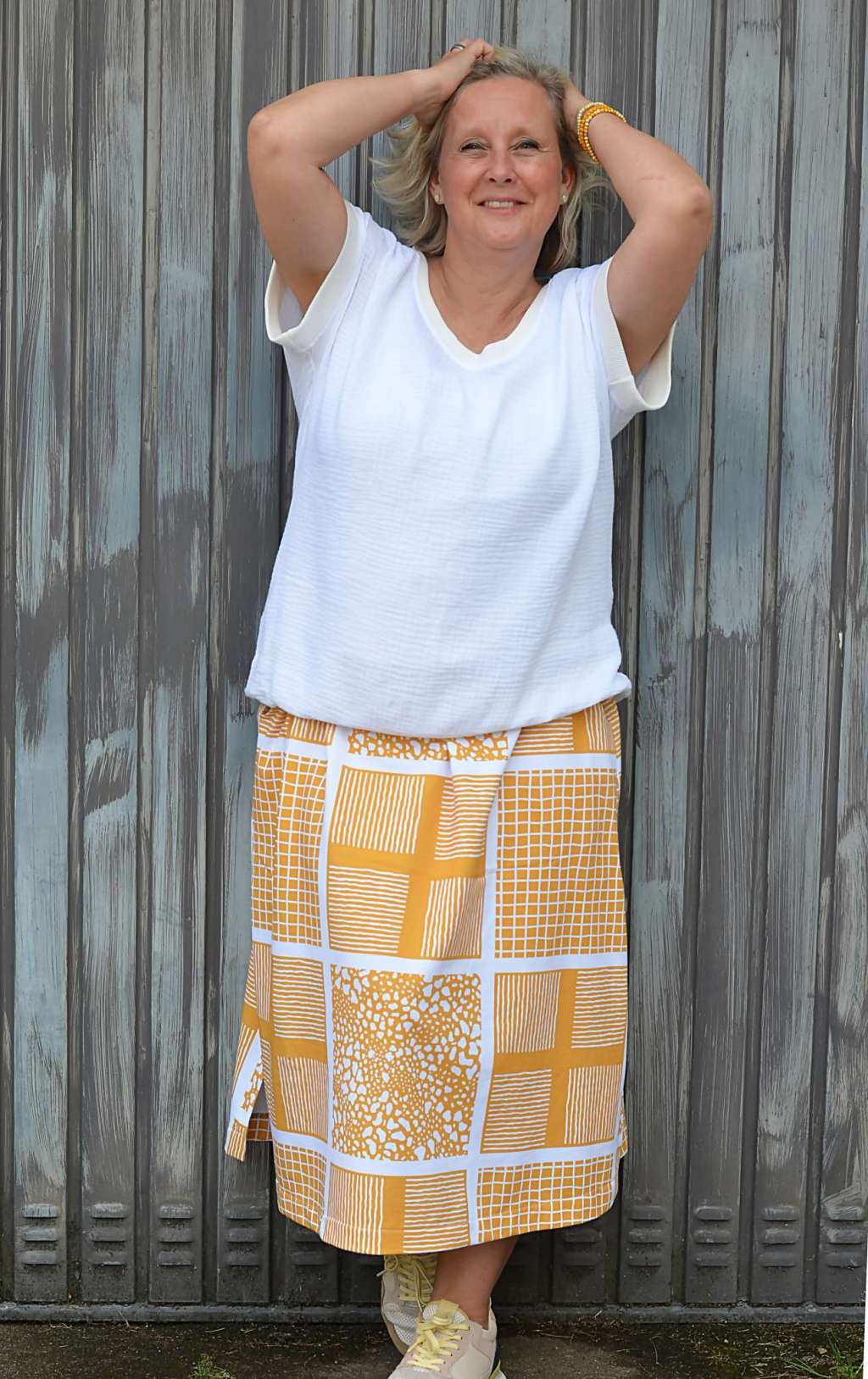 Bio Stoff - Wild Pattern Karo Leo Streifen Orange von Daniela Bonn in orange