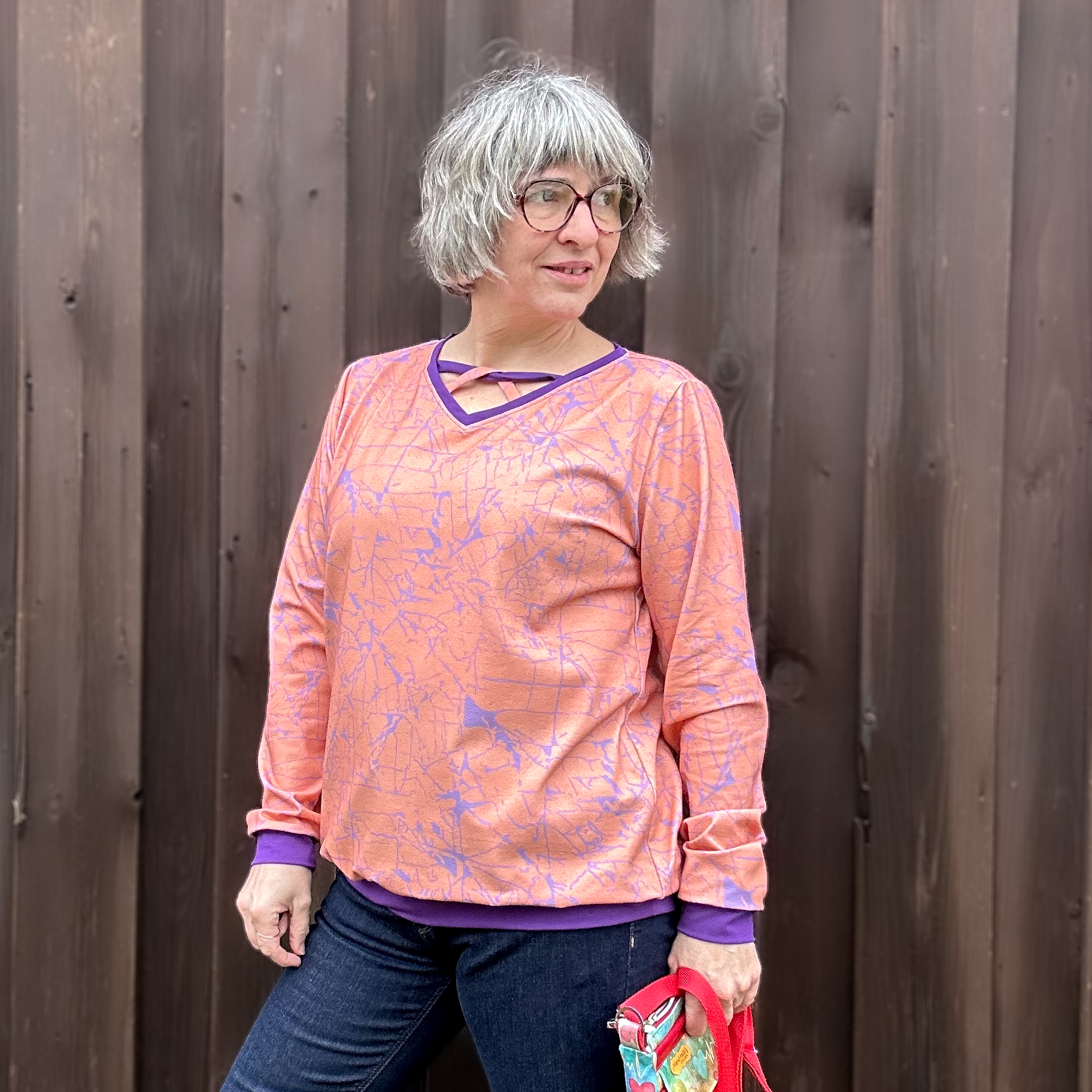 Organic Fabric  - Gleichklang Risse lilac, corall