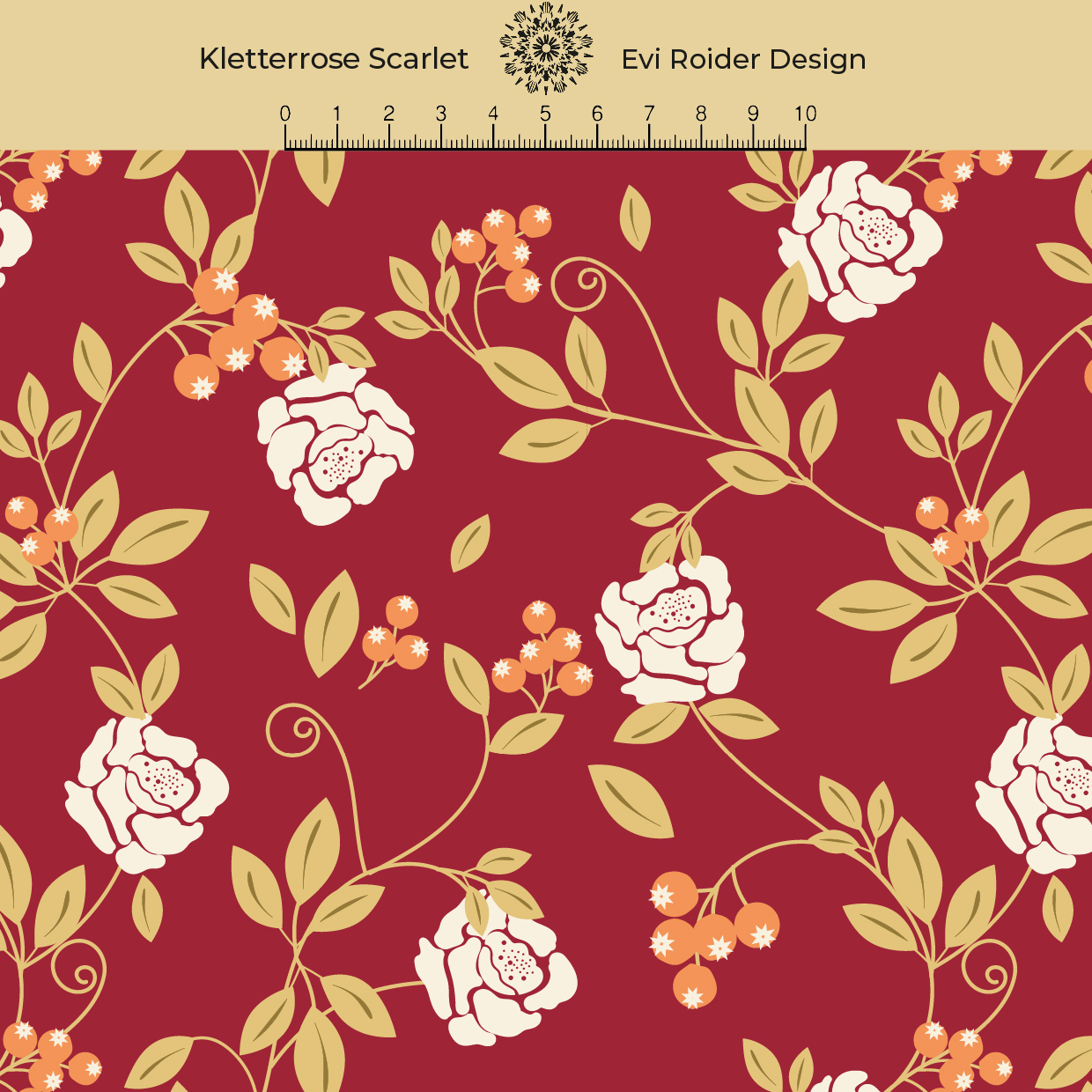 Bio Webware Stoff - Kletterrose Scarlet - EviRoiderDesign, Floral & Blumen, rot, 100% Bio-Baumwolle Bio Webware Stoff - Kletterrose Scarlet - EviRoiderDesign, Floral & Blumen, rot, 100% Bio-Baumwolle
