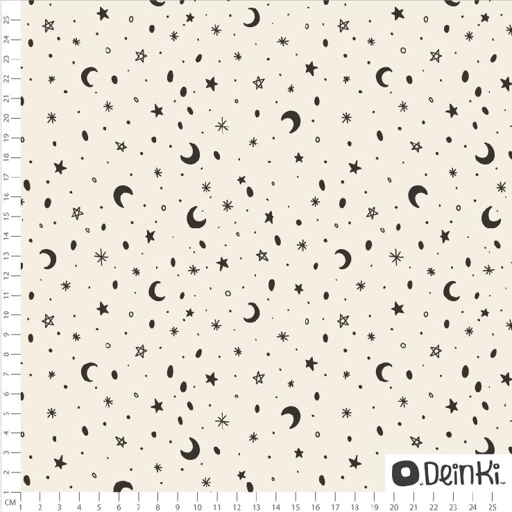 Bio Stoff  -  Mond und Sterne  - Deinki, creme, Sonne, Mond und Sterne