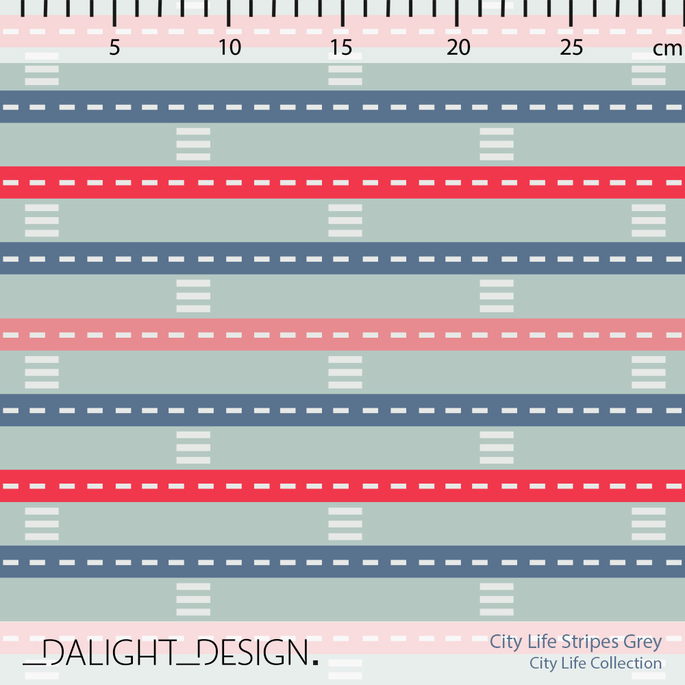 Bio Stoff  - City Life Stripes Grey Red - DalightDesign, rot, Streifen