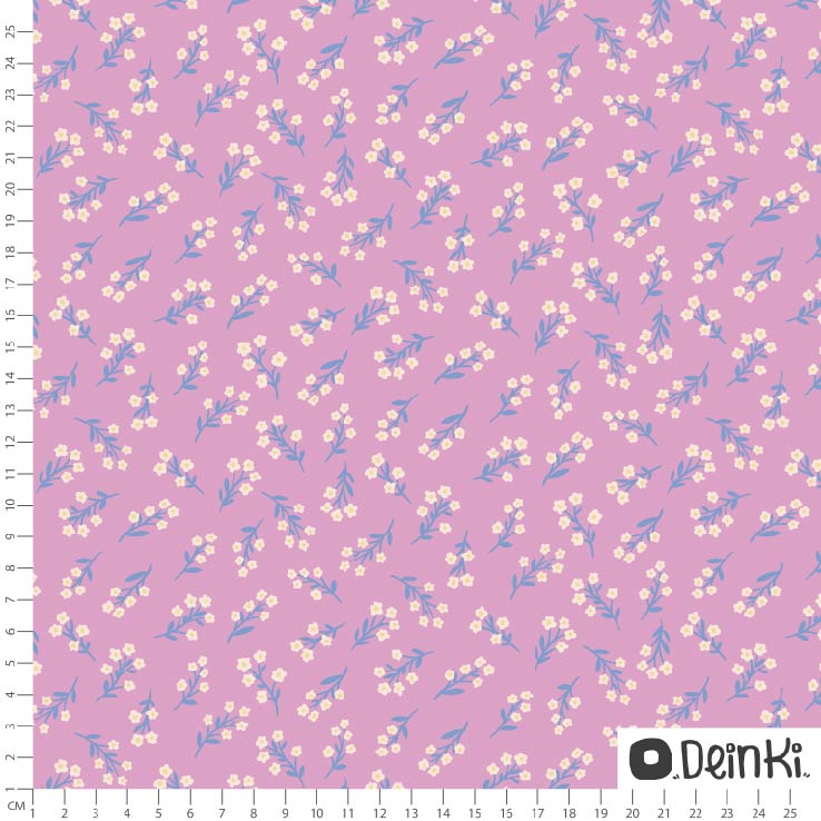 Bio Stoff  - Pastellblumen Zwei Rosa Weiss - Deinki, bunt, Blumen