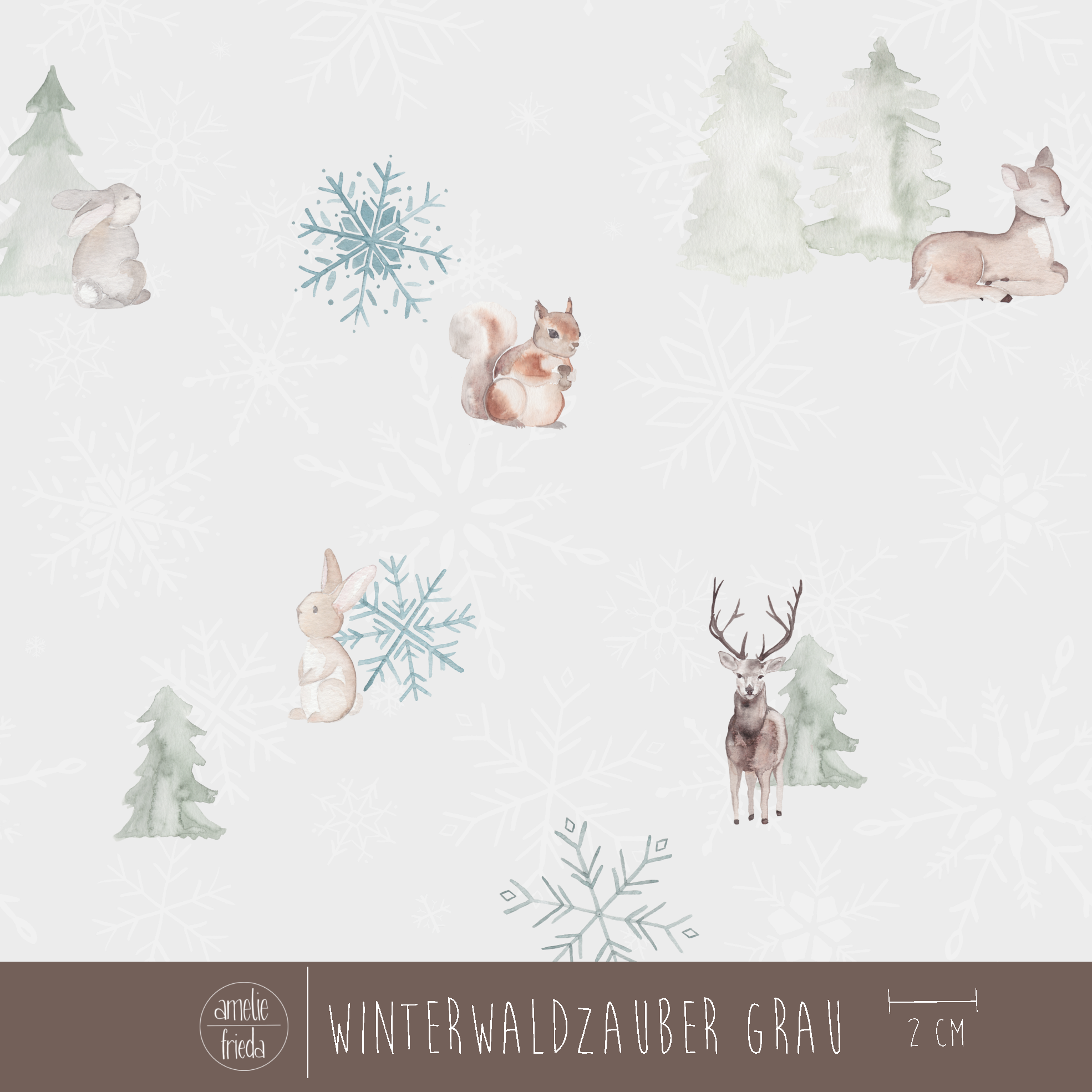Bio Fabric - Winter Forest Magic Grey by Amelie Frieda in grey