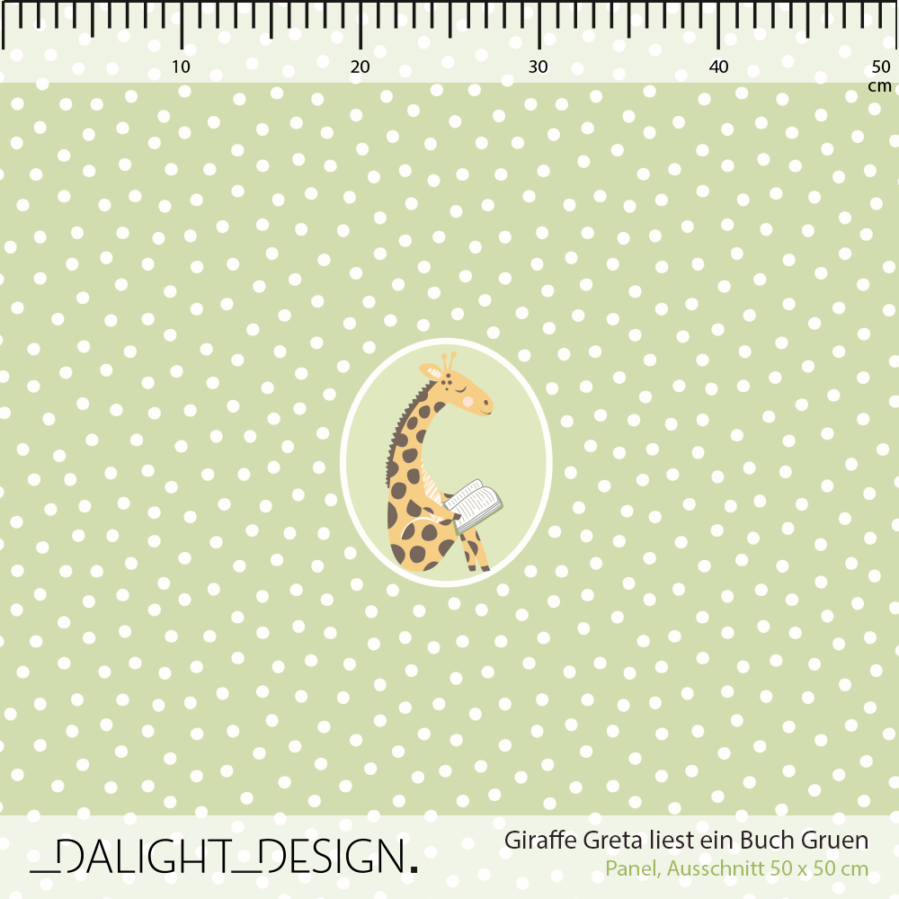 Bio Fabric - Giraffe Greta Reads a Book Green by Dalight Design in green