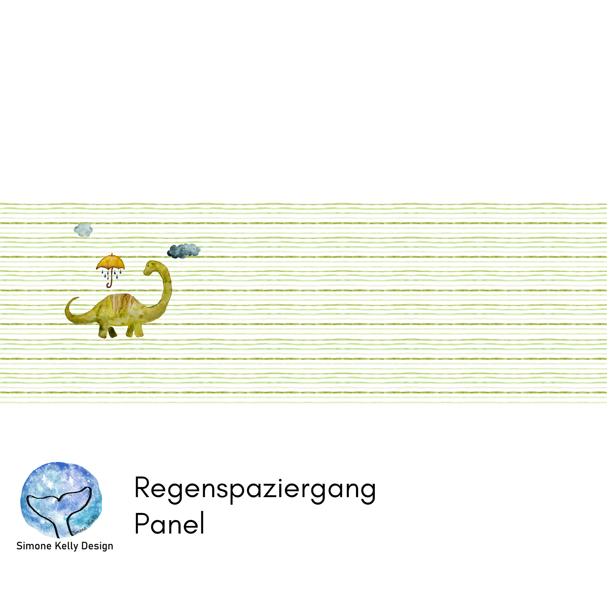 Bio Summersweat Stoff - 50 cm Panel Regenspaziergang - SimoneKelly, grün, Streifen, Dinosaurier, Breite 150 cm Bio Summersweat Stoff - 50 cm Panel Regenspaziergang - SimoneKelly, grün, Streifen, Dinosaurier, Breite 150 cm
