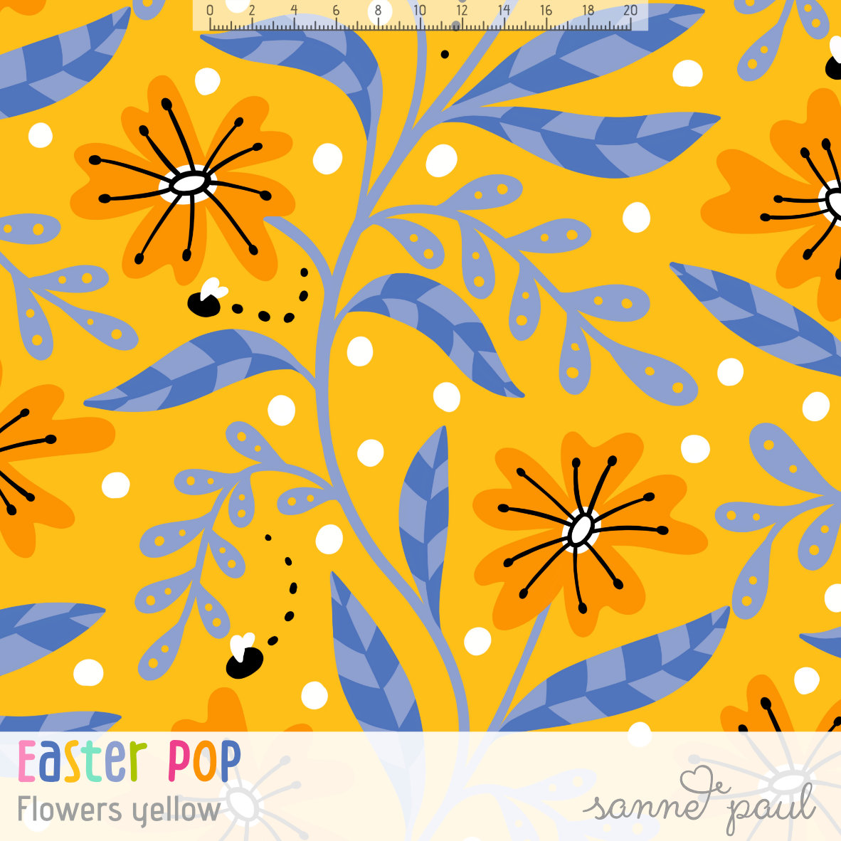 Bio Stoff  - Easter Pop Flowers Yellow - SannePaul, gelb, Ostern, Blumen