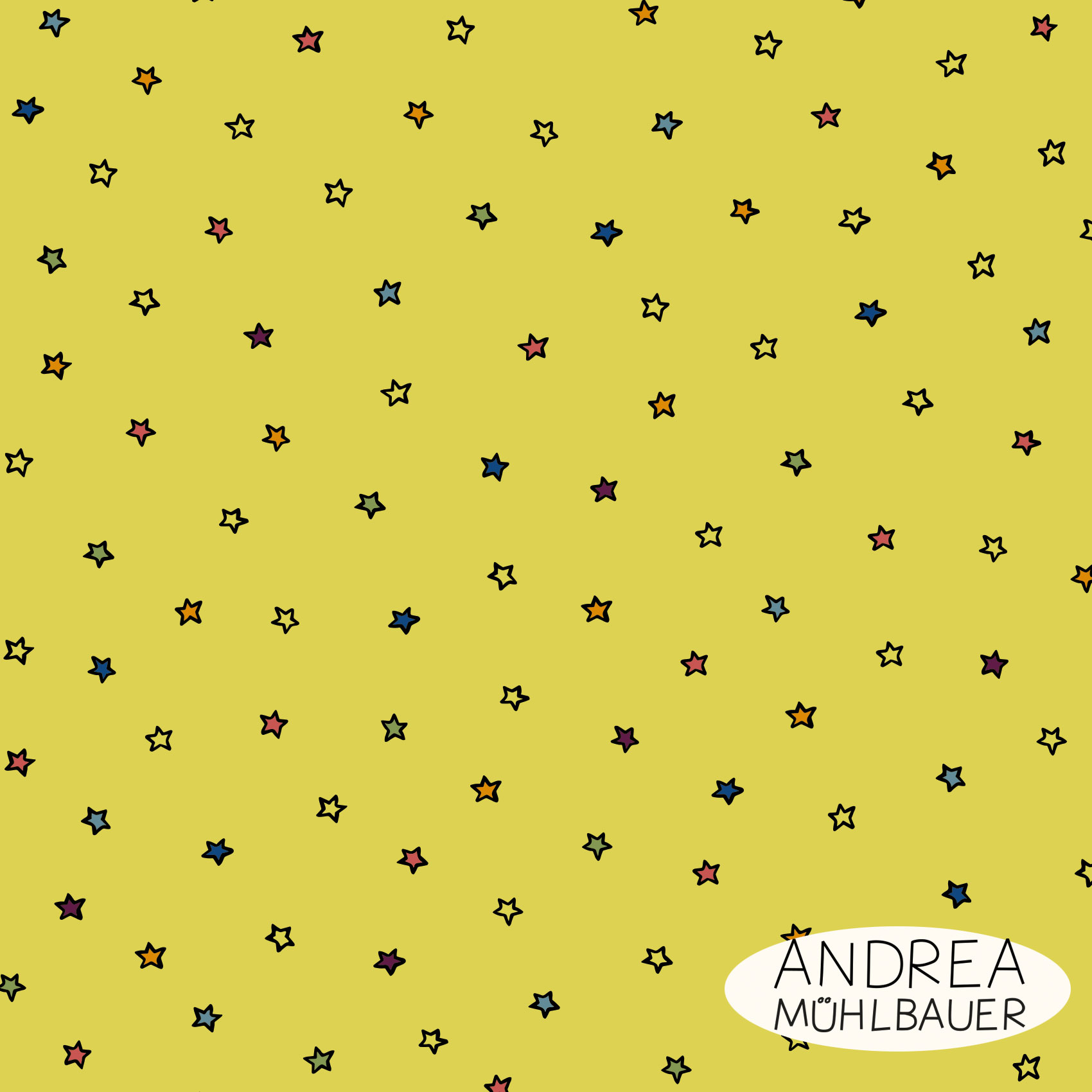 Bio Webware Stoff  -  Stars Yellow  - AndreaMuehlbauer, Sonne, Mond und Sterne, Fantasy, gelb, 100% Bio-Baumwolle
