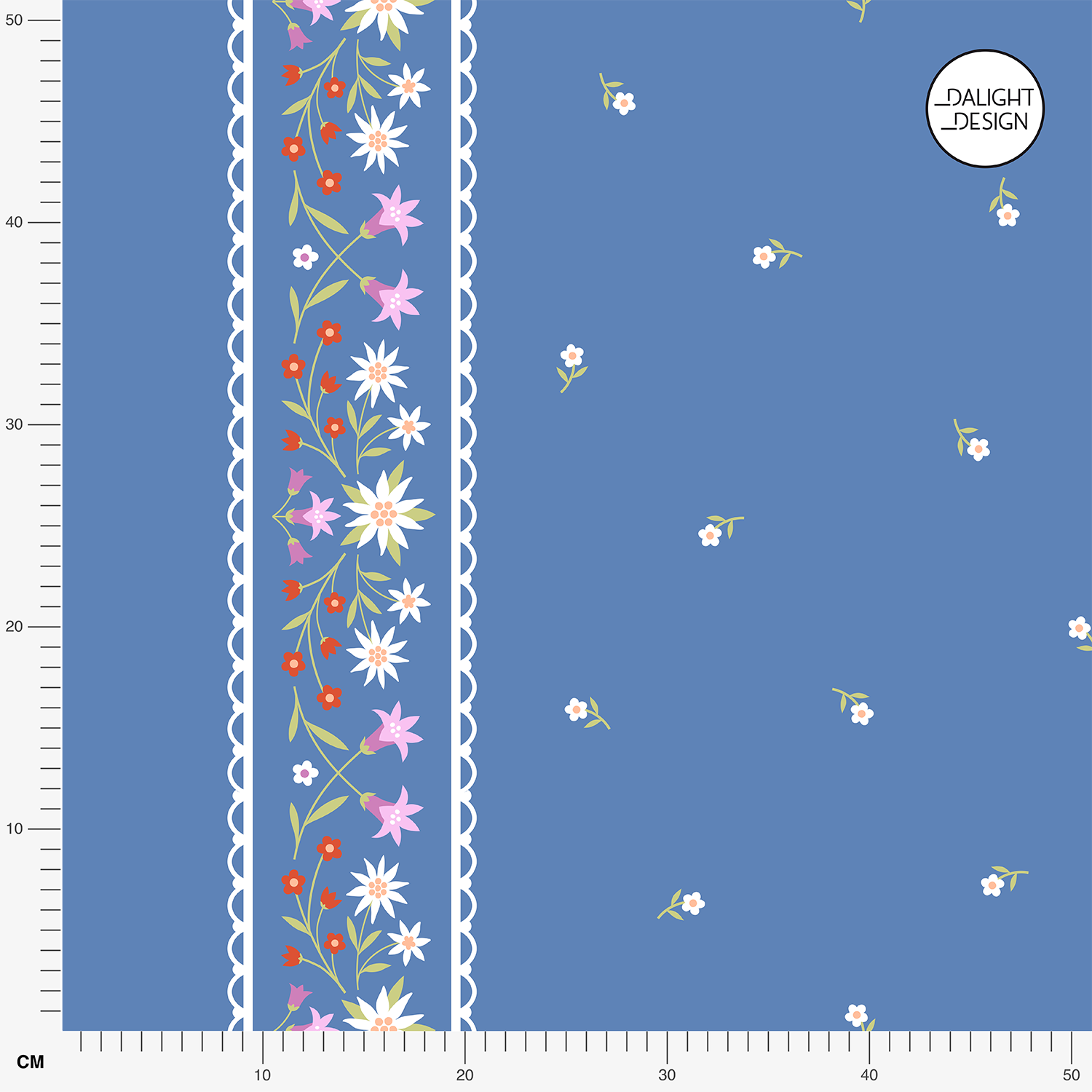 Organic fabric  -  Edelweiss und Enzian Bordüre blue