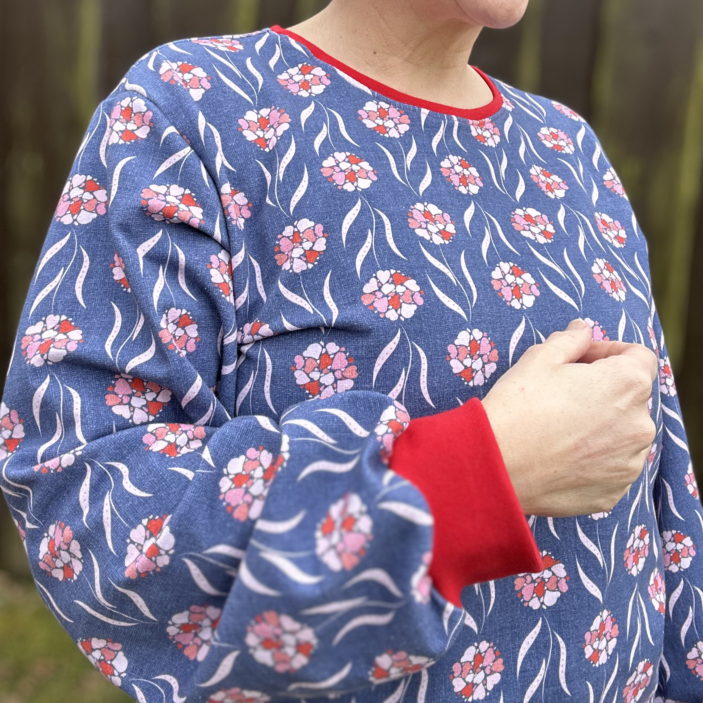 Bio Stoff - Herz Blumen blau