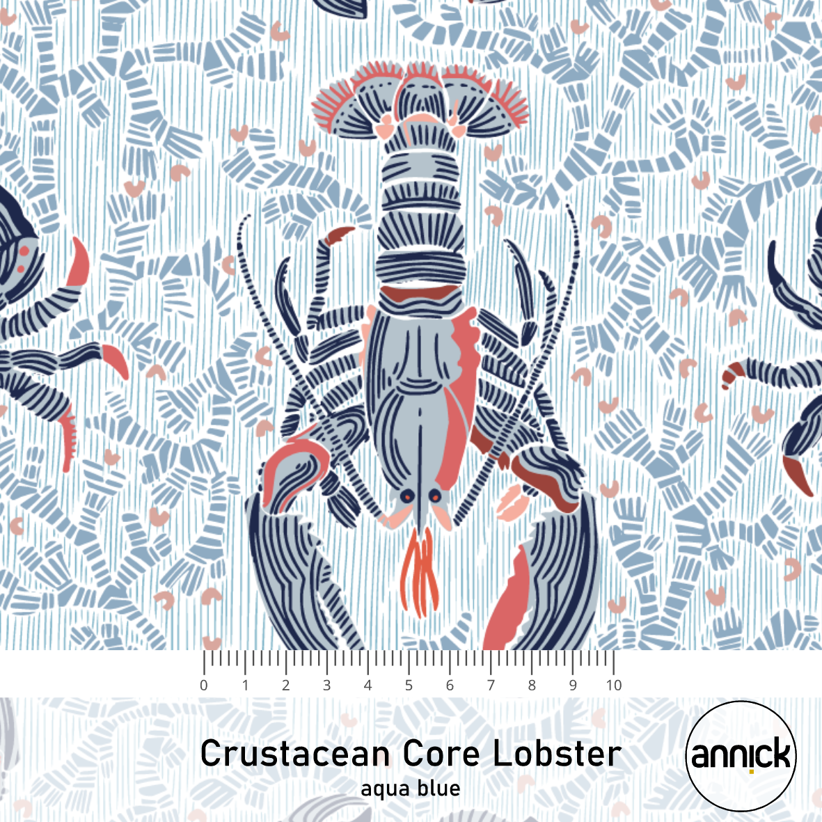 Bio Stoff  - Crustacean Corel Lobster Aqua Blue - Annick, blau, Maritim