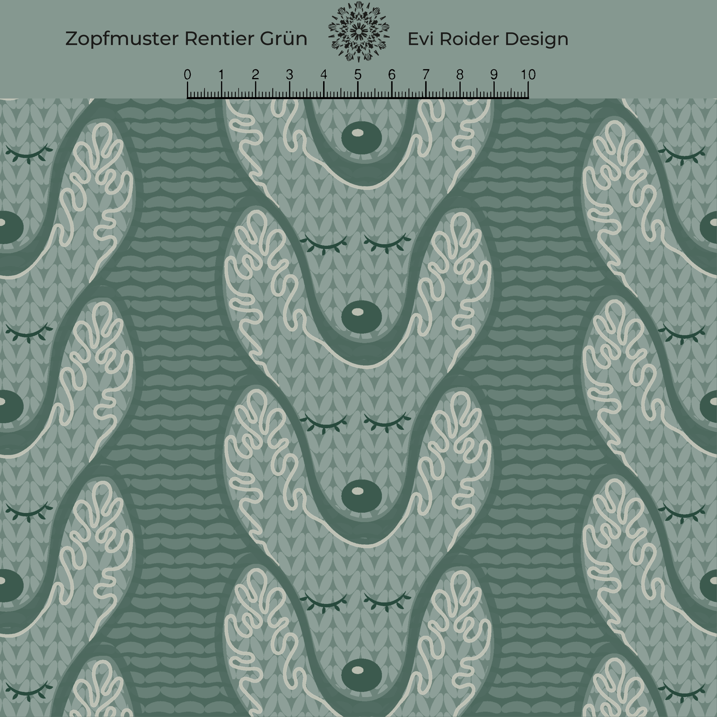 Organic Fabric - Cable Pattern Reindeer green